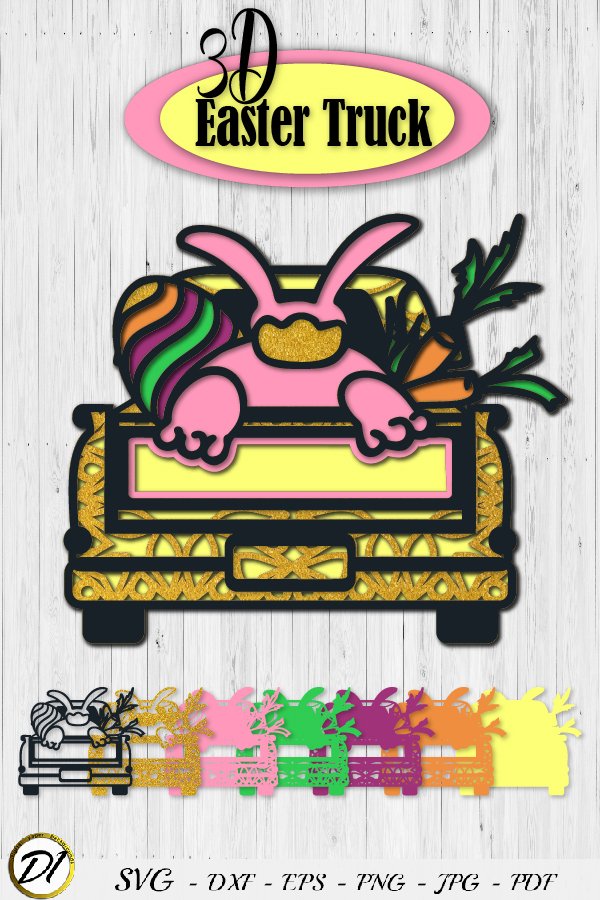 3D easter truck. Layered Easter Truck Svg.Easter Truck Svg.