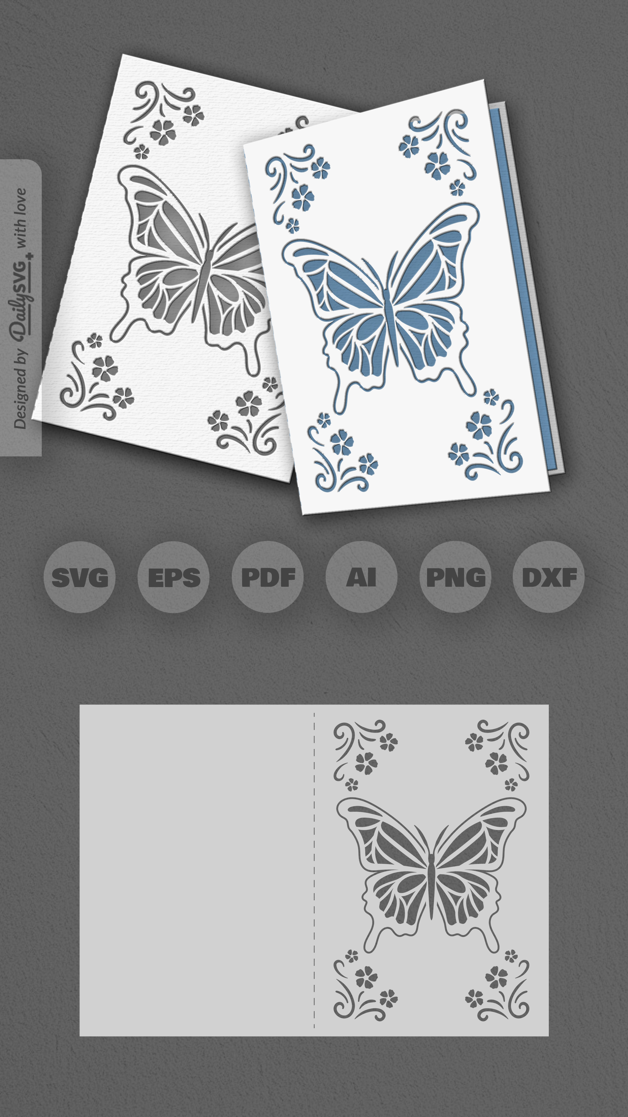 Butterfly Floral Greeting Card SVG (6176060)