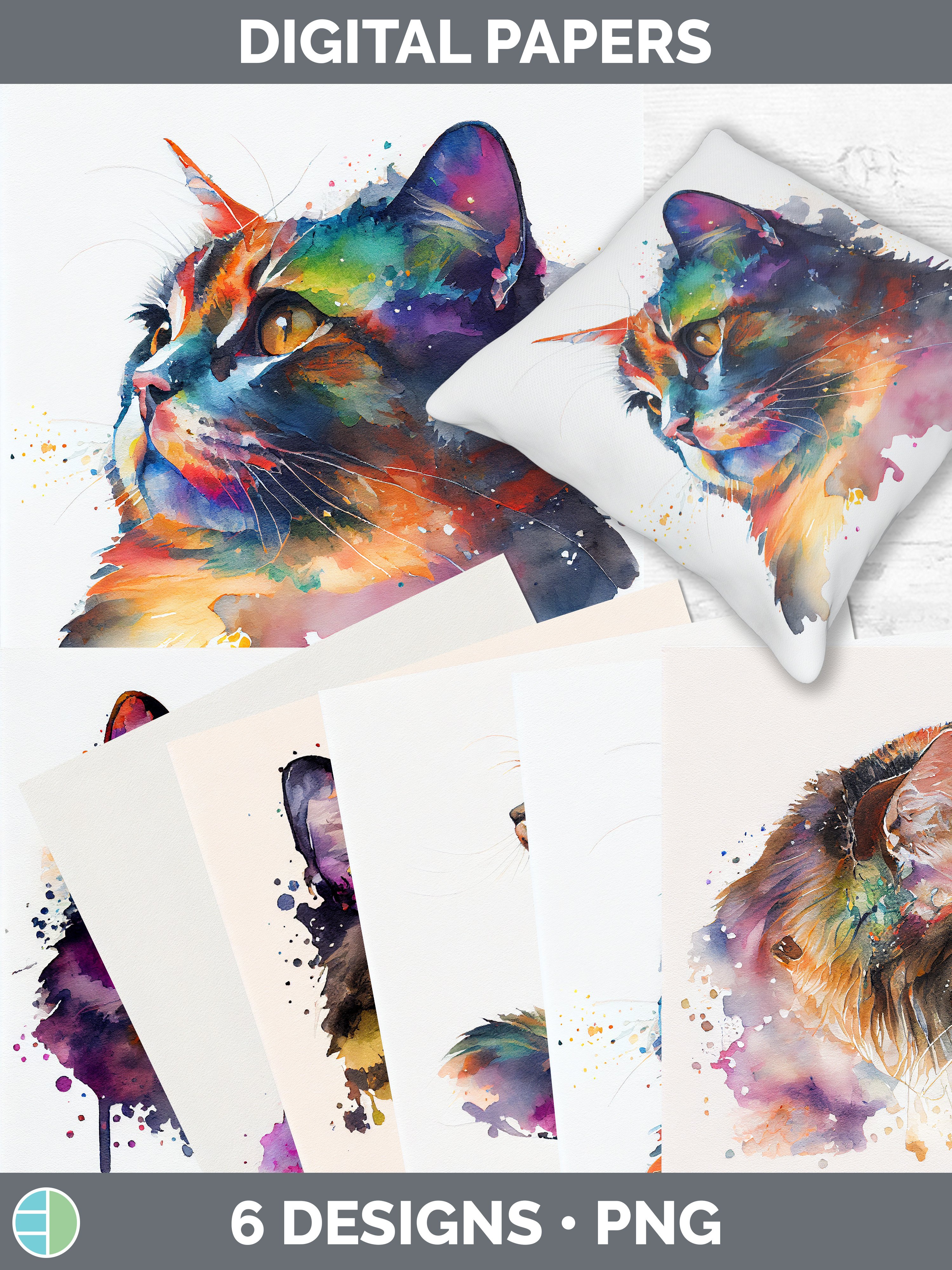 Rainbow Tortoiseshell Cat Paper Backgrounds | Digital Scrapb