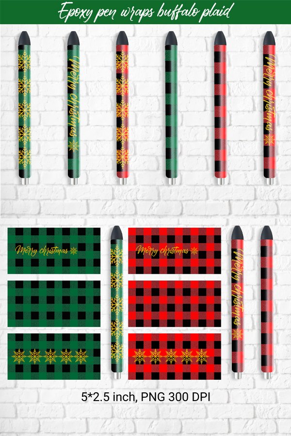 Epoxy pen wraps sublimation Christmas buffalo plaid design