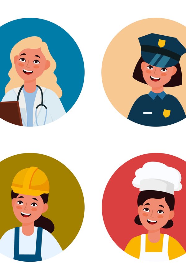 Professional female avatar. Workers women in uniform. Circle
