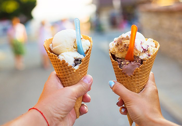Beautiful bright ice cream with different flavors