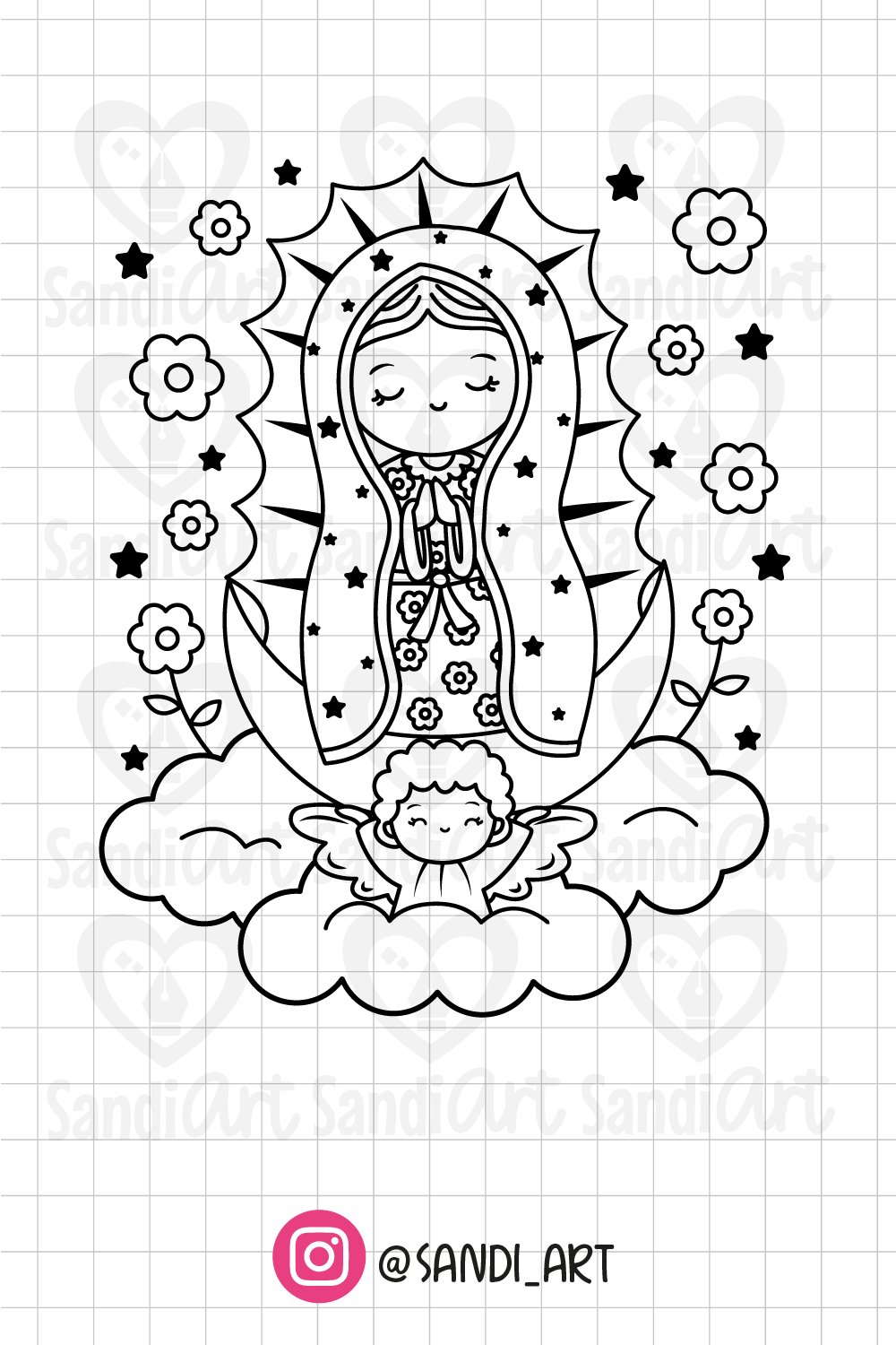 Virgen Maria, Virgen de Guadalupe, Outline, SVG, EPS, PNG, D
