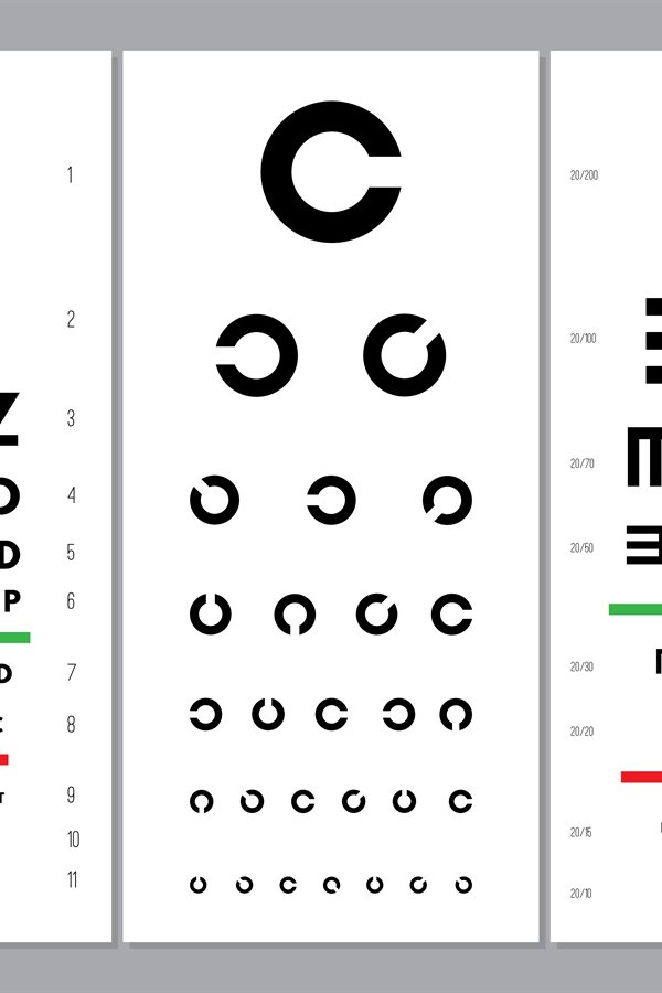 Eyes charts. Ophthalmology vision test alphabet and letters