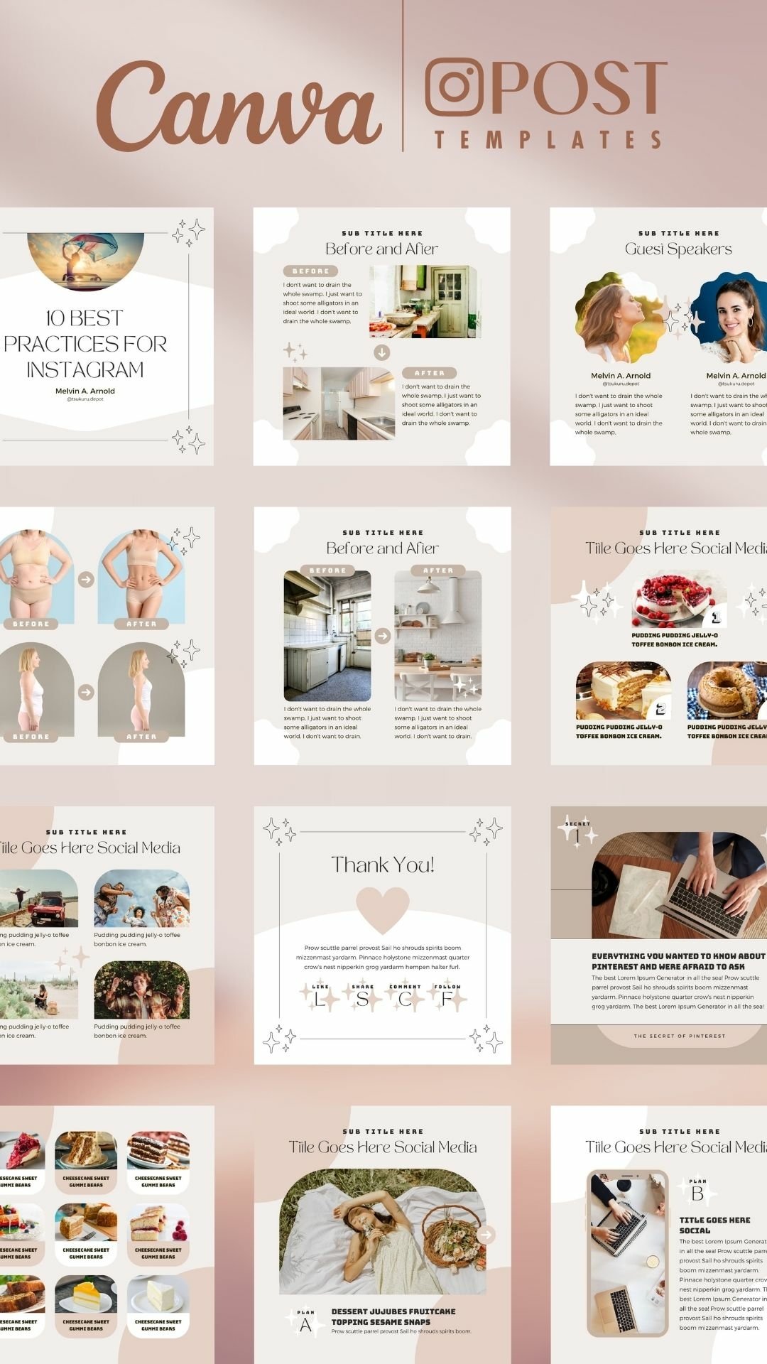 100 Instagram Template Canva Post Shine Social Media Pack