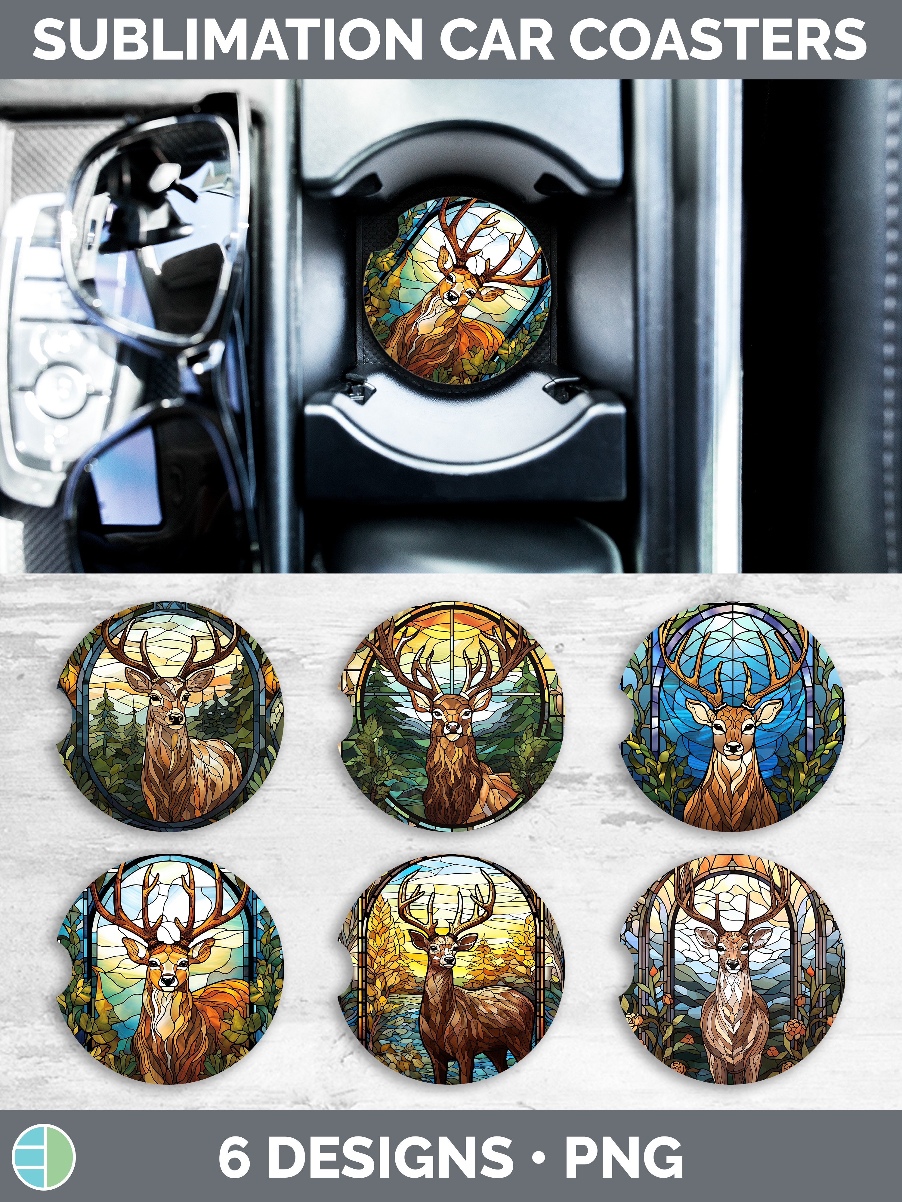 Stained Glass Deer Car Coaster | Bundle Coaster Designs