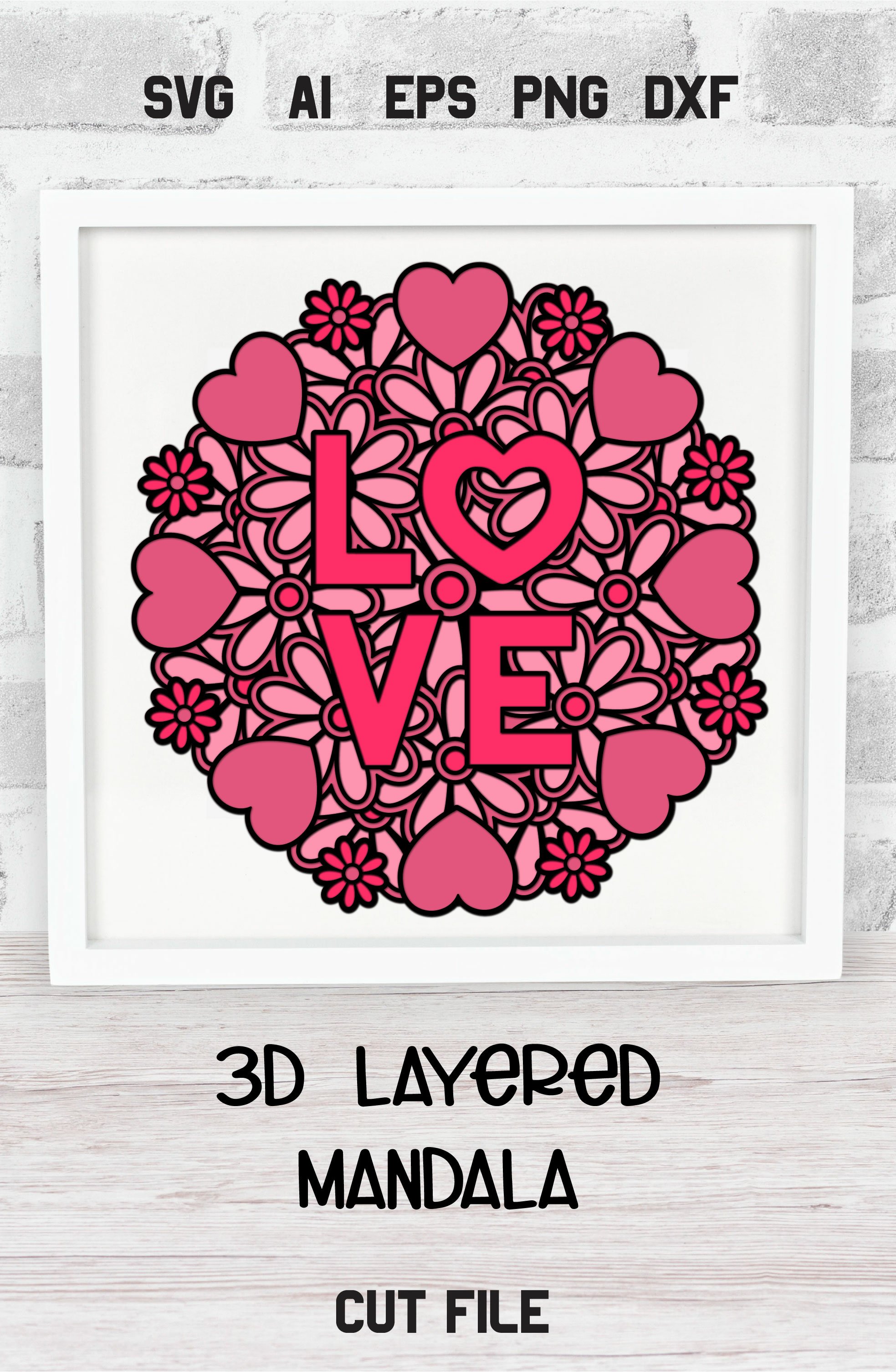 Valentines SVG | 3d Layered SVG Heart Mandala | (1159731)
