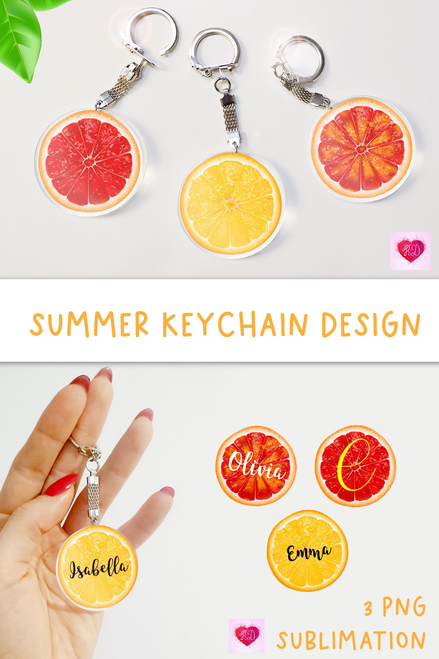 Summer Round Keychain Design. Orange Acrylic Keychain Design