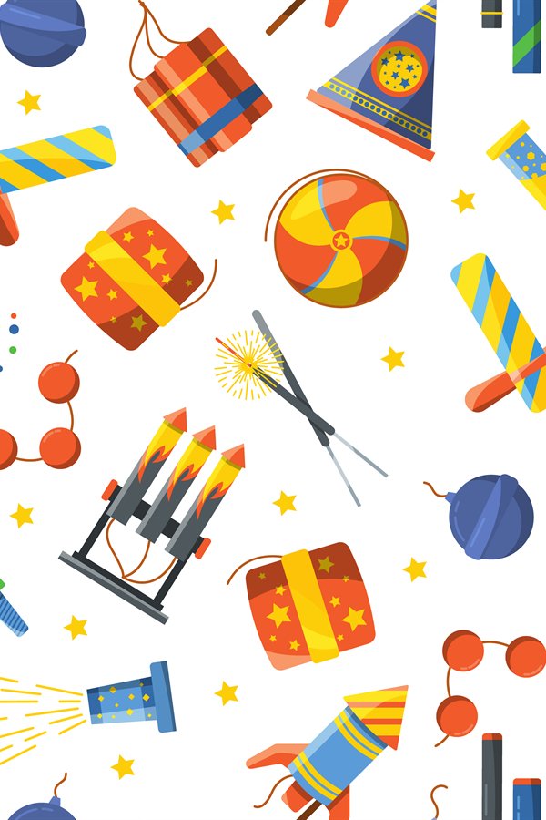 Seamless pattern with pyrotechnic tools