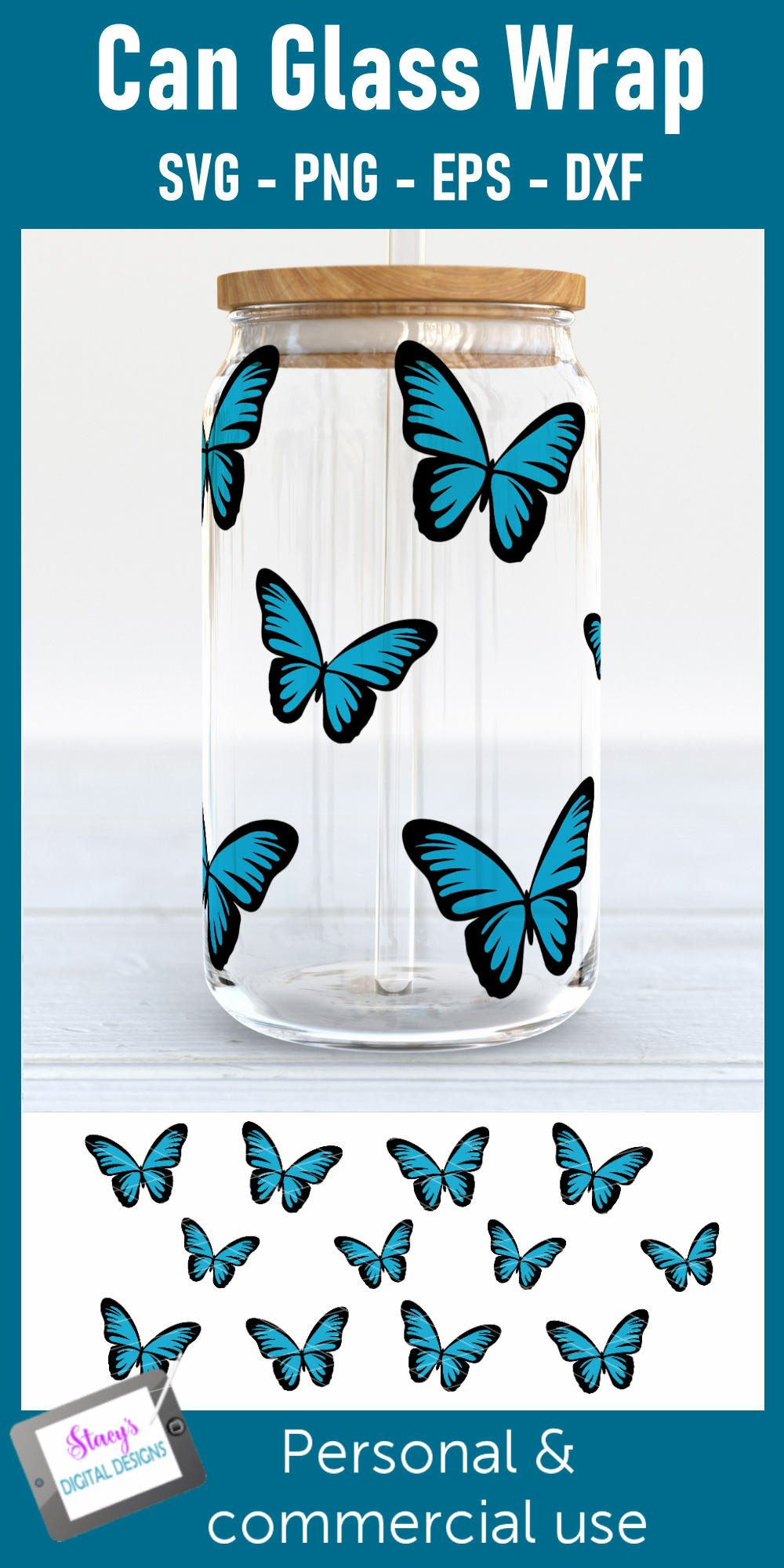 Butterfly Libbey Can Glass Wrap SVG | 16 oz. Can Glass SVG
