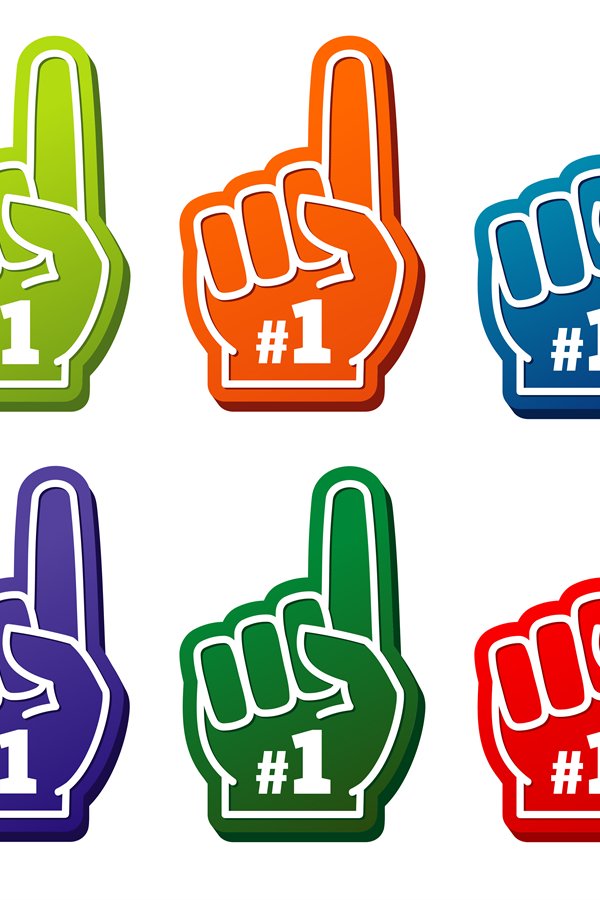 Multi colored number 1 foam fingers vector icons