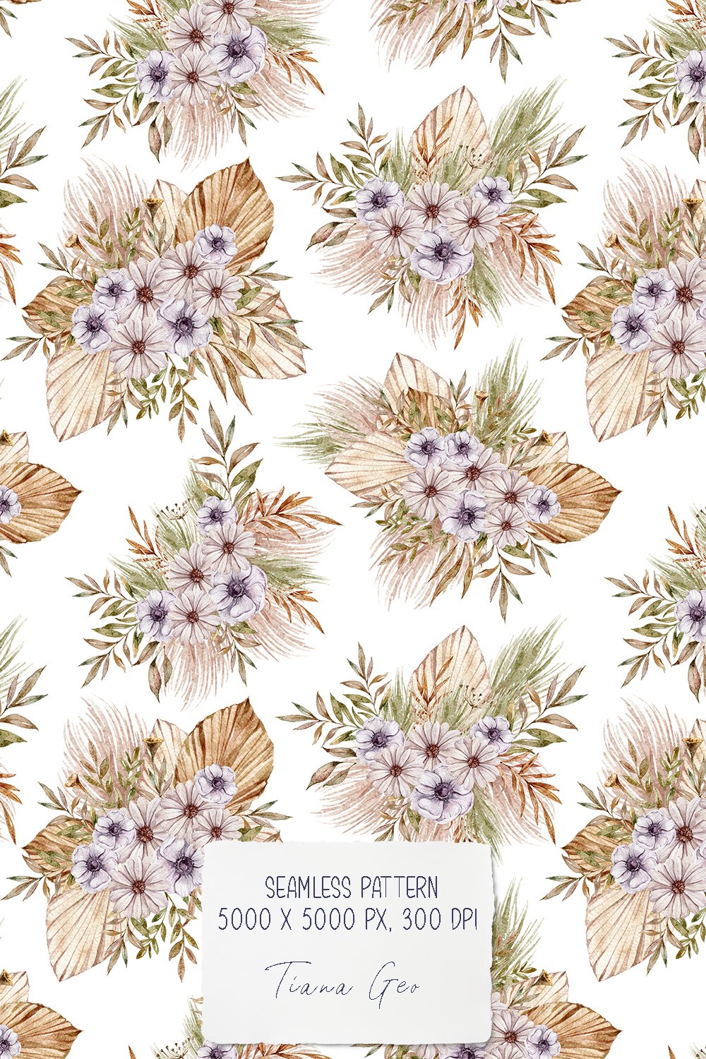 Watercolor boho floral seamless patterns / digital paper