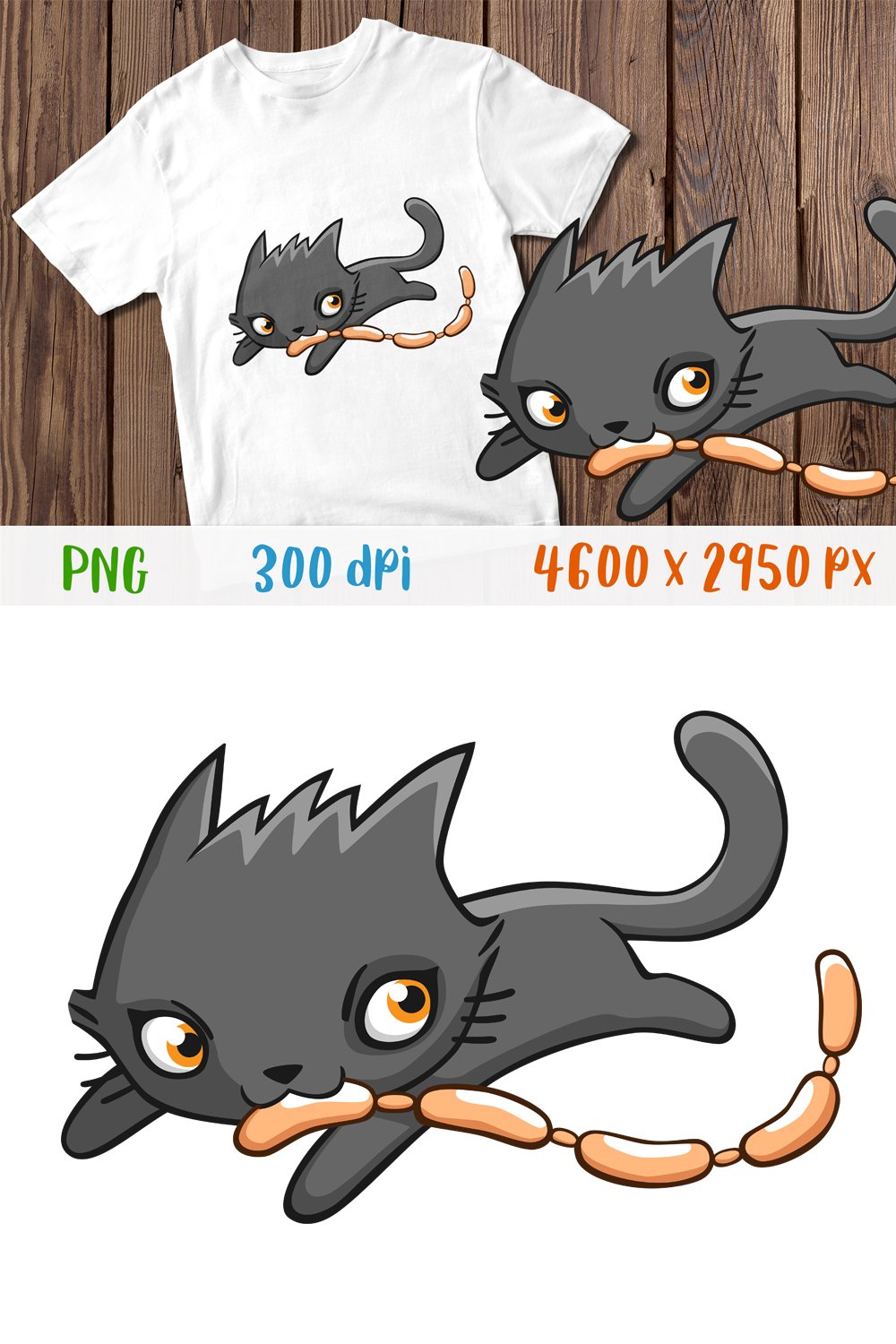 Black cat t shirt design Sublimation PNG Cat illustration