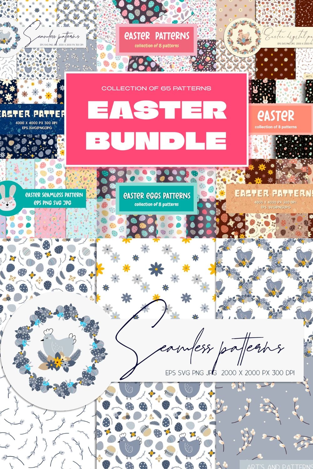 65 Easter Seamless Patterns Bundle