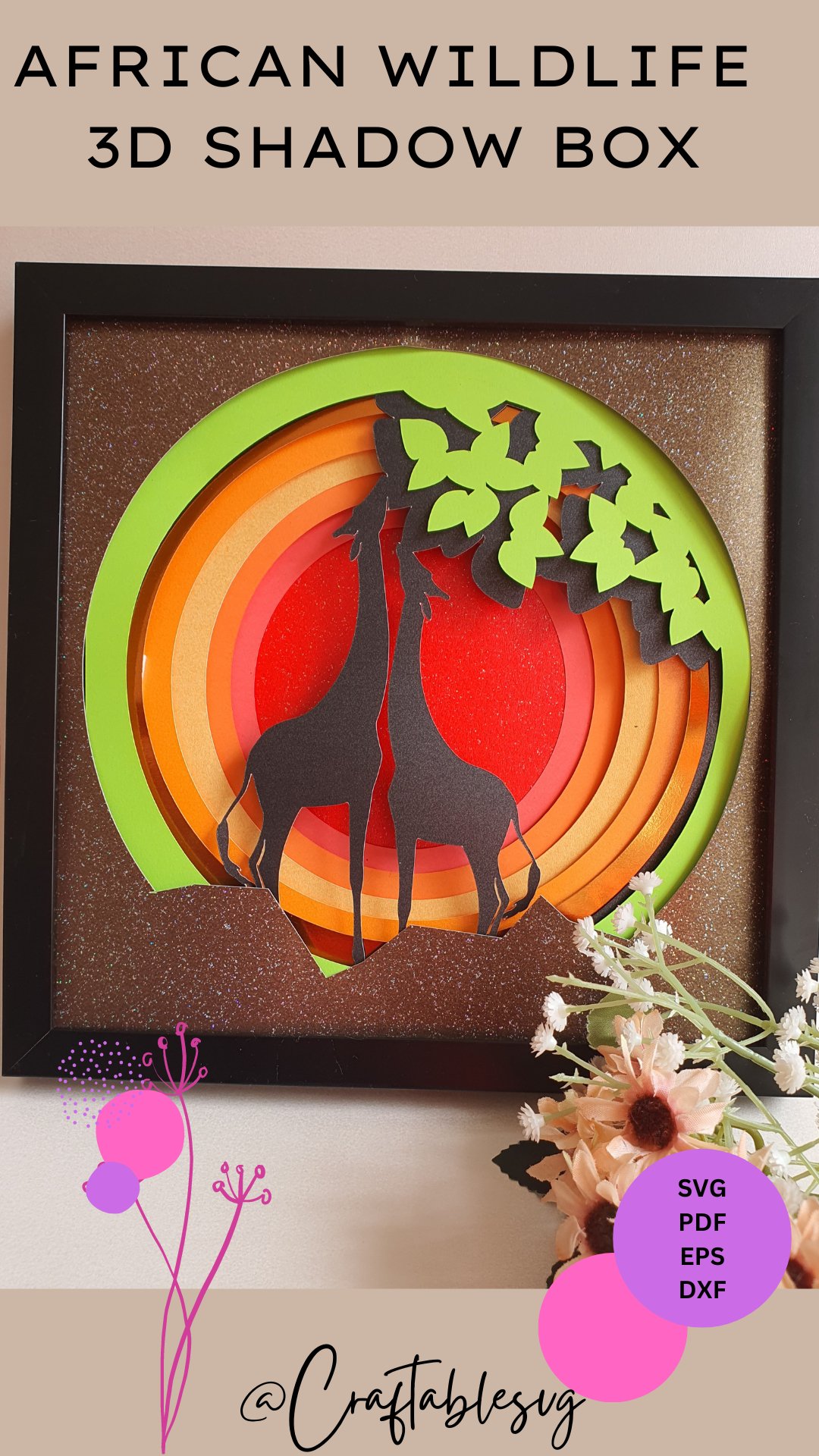 African wildlife 3D Shadow Box