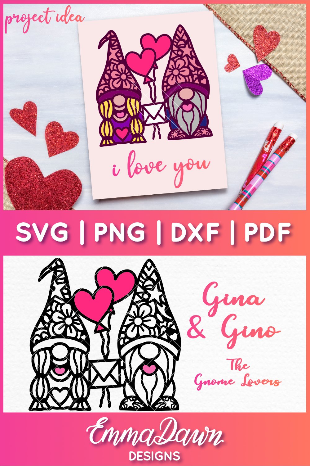 Valentine Gnomes SVG | Gnome Zentangle Cut File
