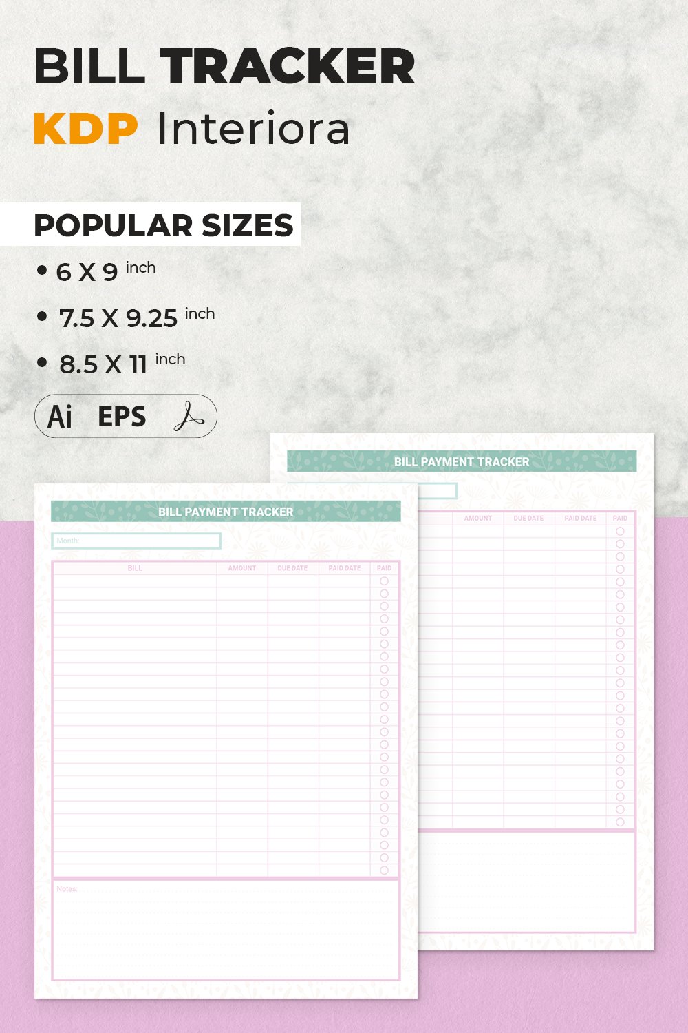 Monthly Bill Tracker | KDP Interior Template