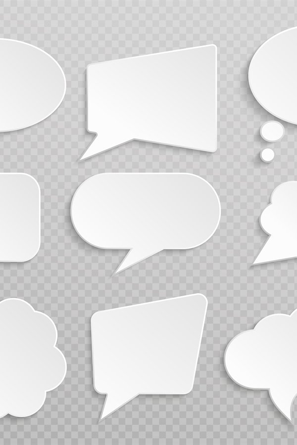 White blank retro speech bubbles isolated vector set