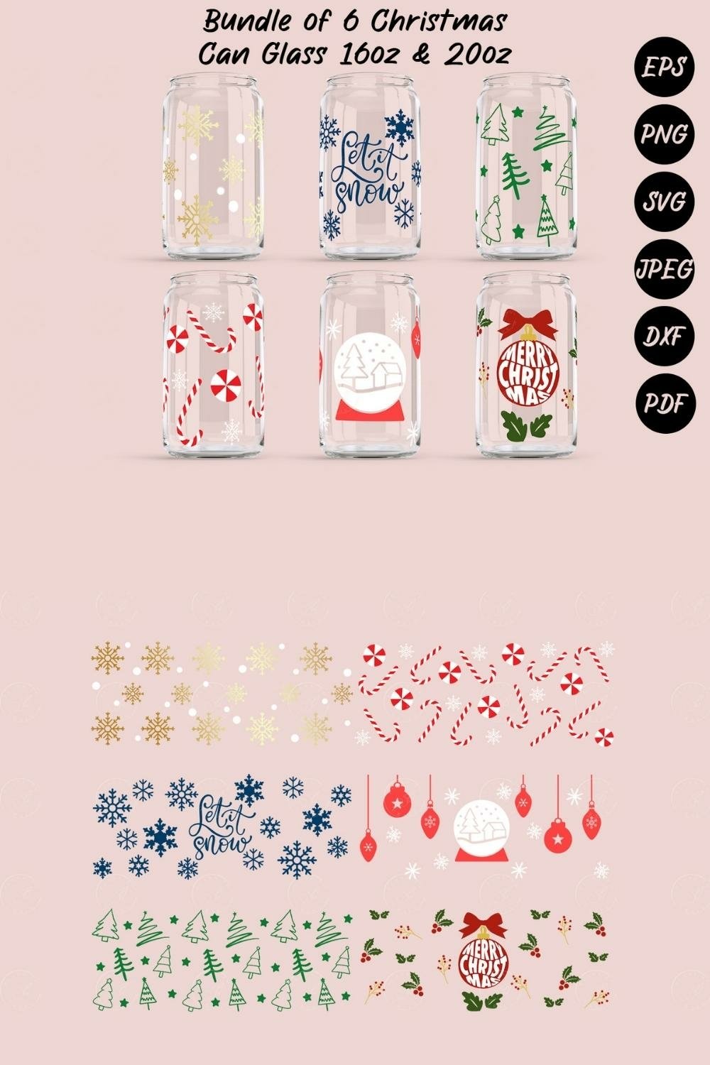 6 Christmas Libbey Beer Glass Can Wrap SVG 16oz and 20oz