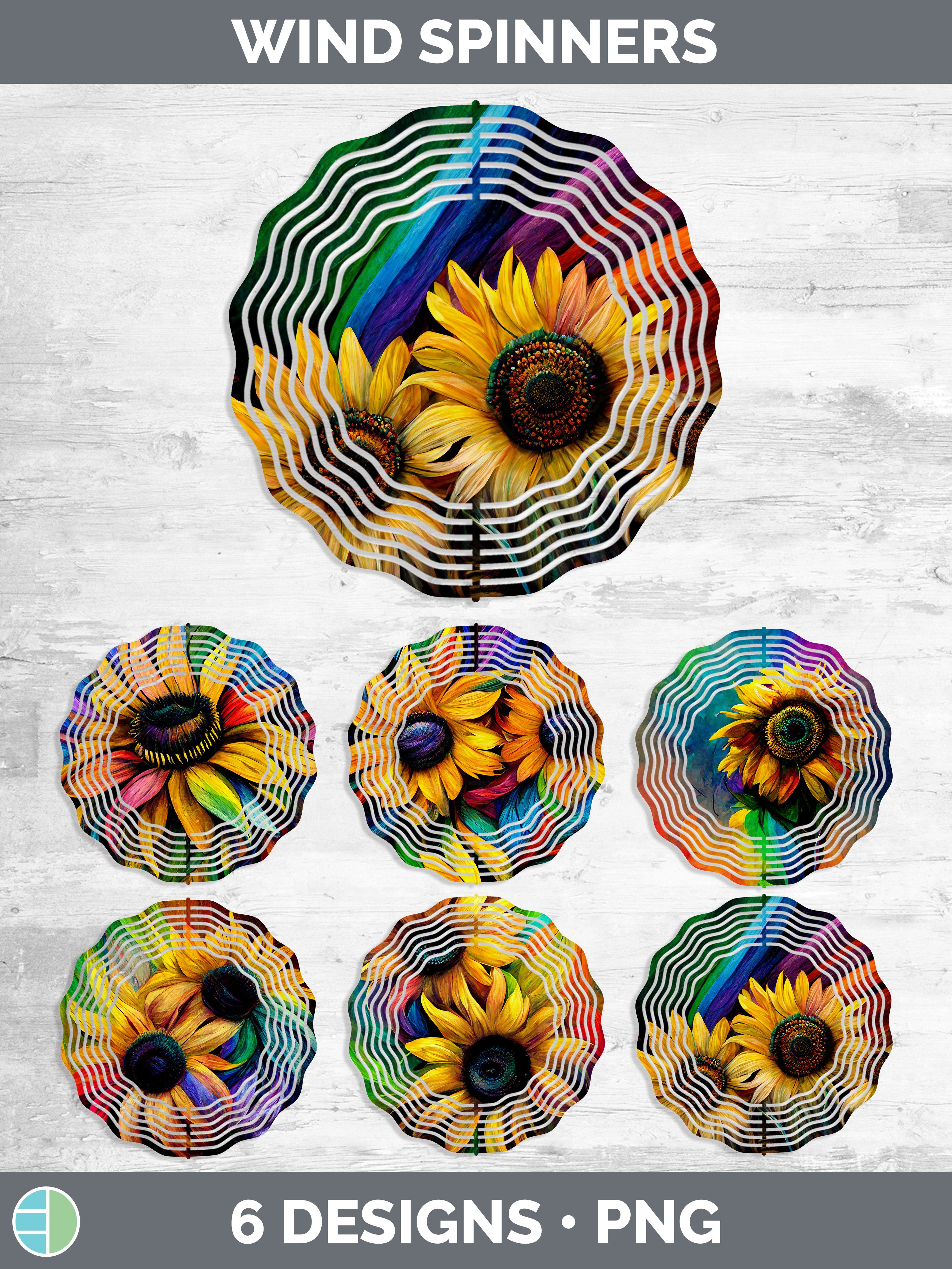 Rainbow Sunflower Wind Spinner | Sublimation Designs Bundle