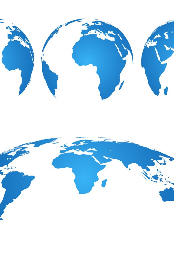 Earth globe. 3d world map with silhouette continents and oce