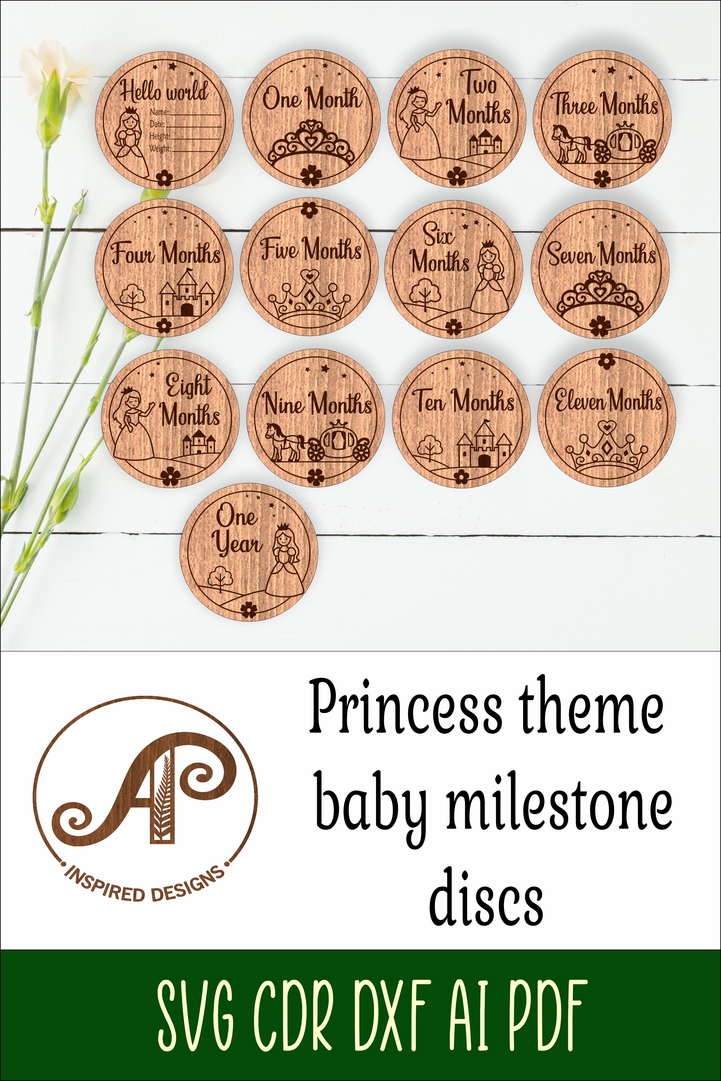 Princess themed Baby monthly milestone discs SVG