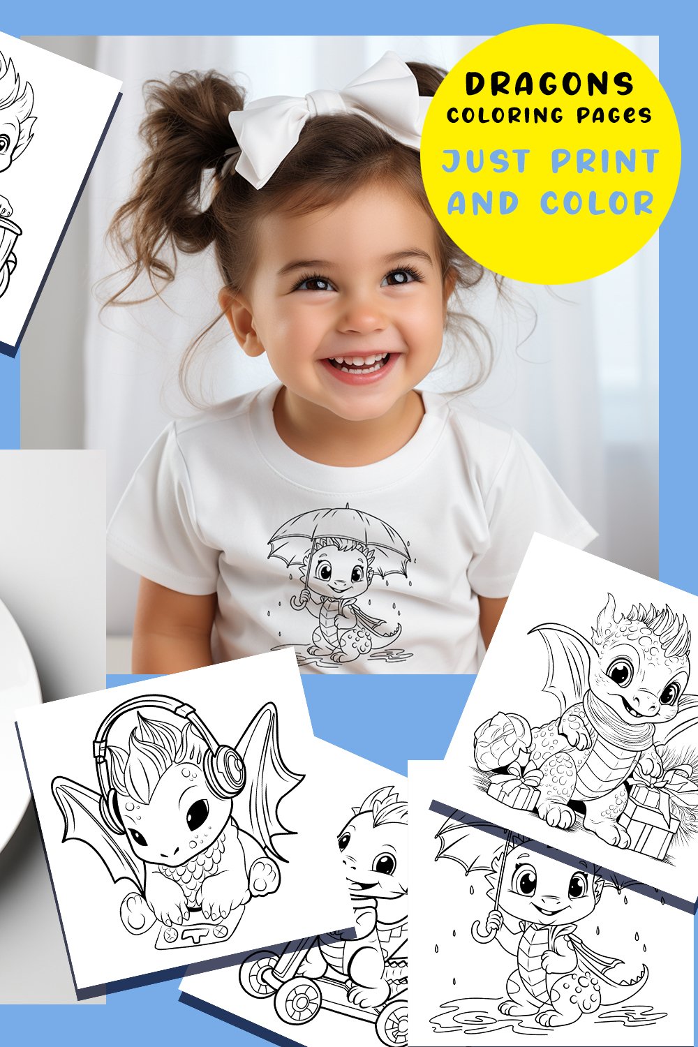 8 Cute Dragons Coloring Pages for Kids