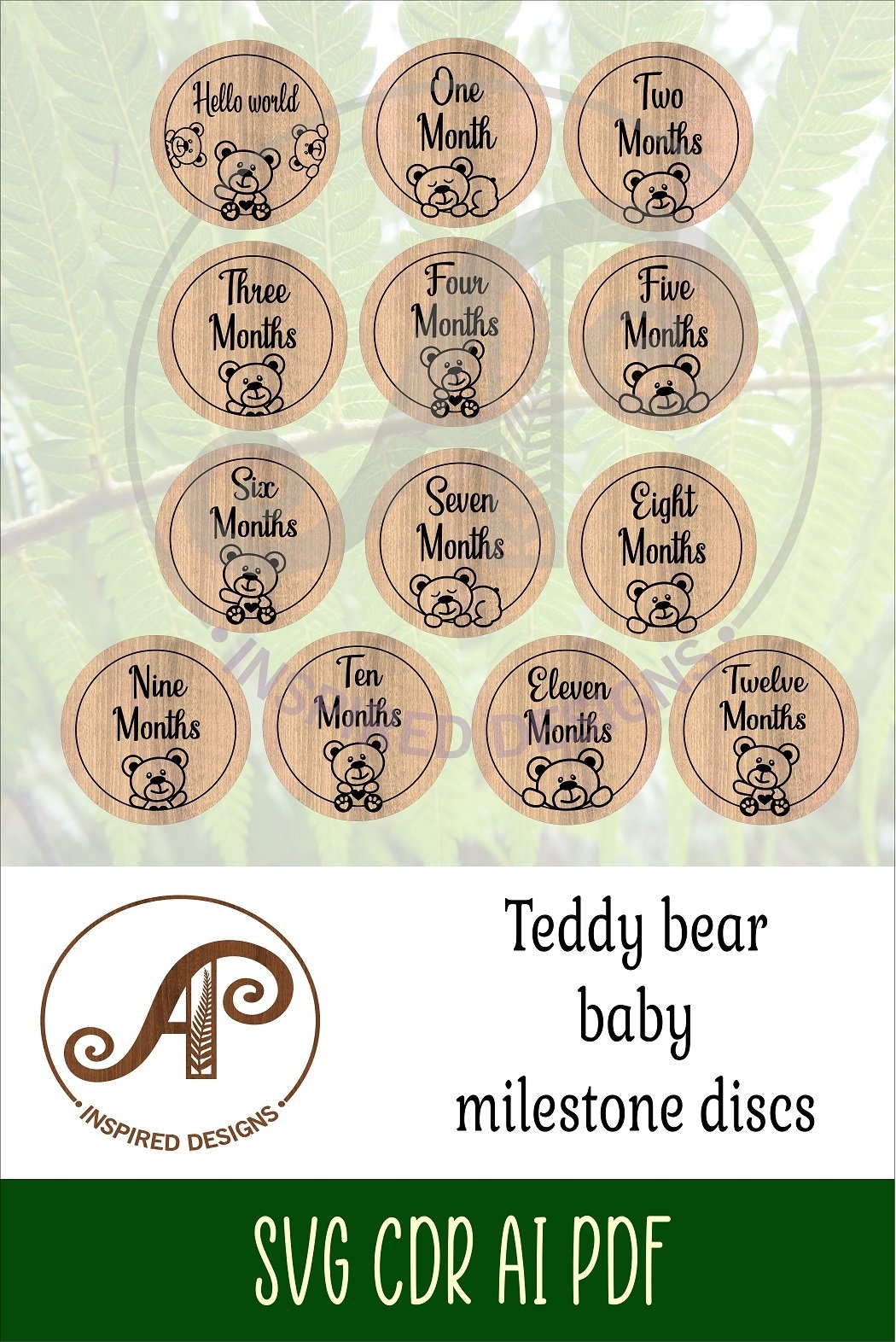 Baby Teddy bear monthly milestone discs SVG
