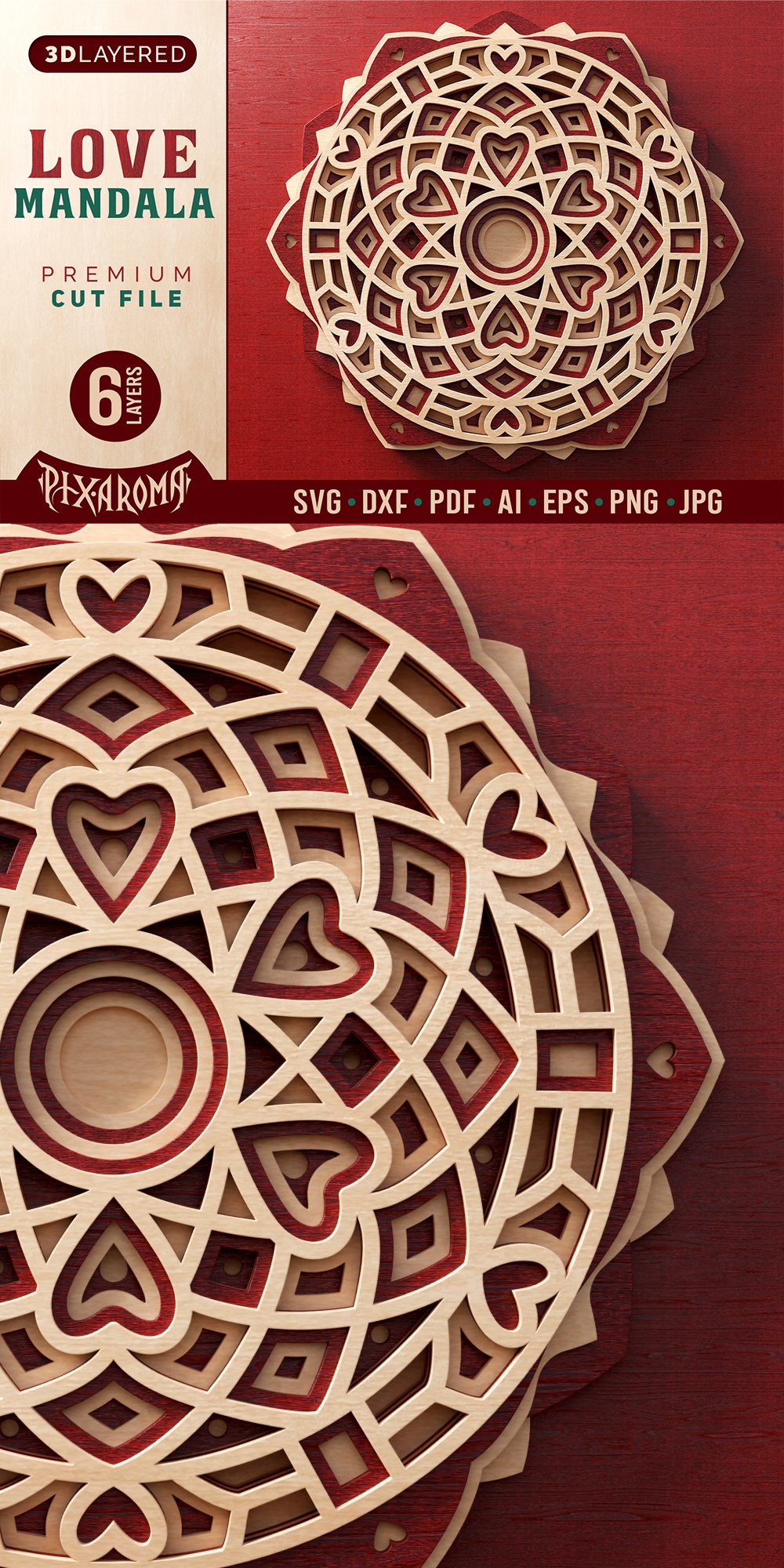 Love Mandala | 3D Multi Layered SVG Cut File