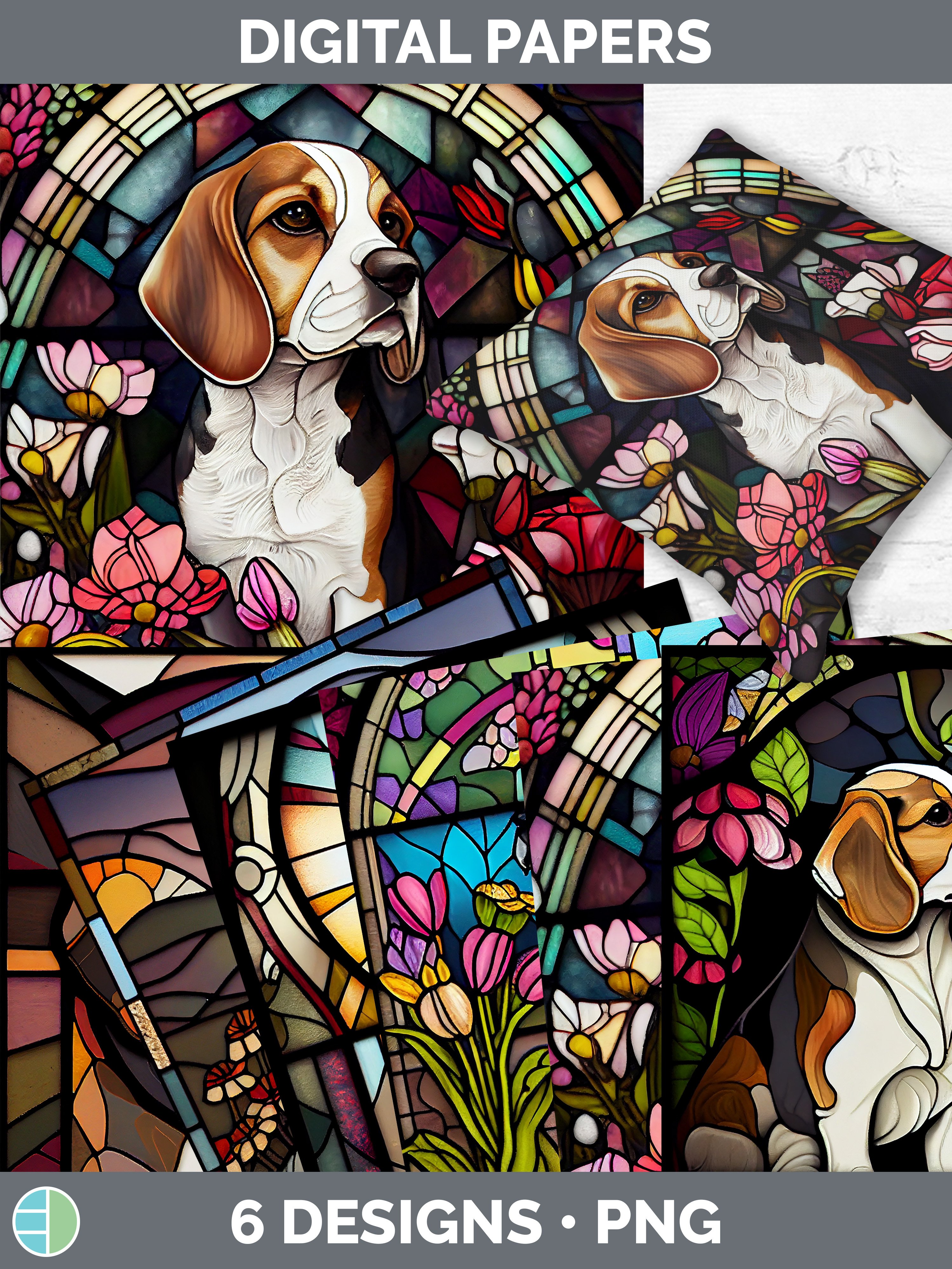 Stained Glass Beagle Dog Paper Backgrounds | Digital Scrapbo