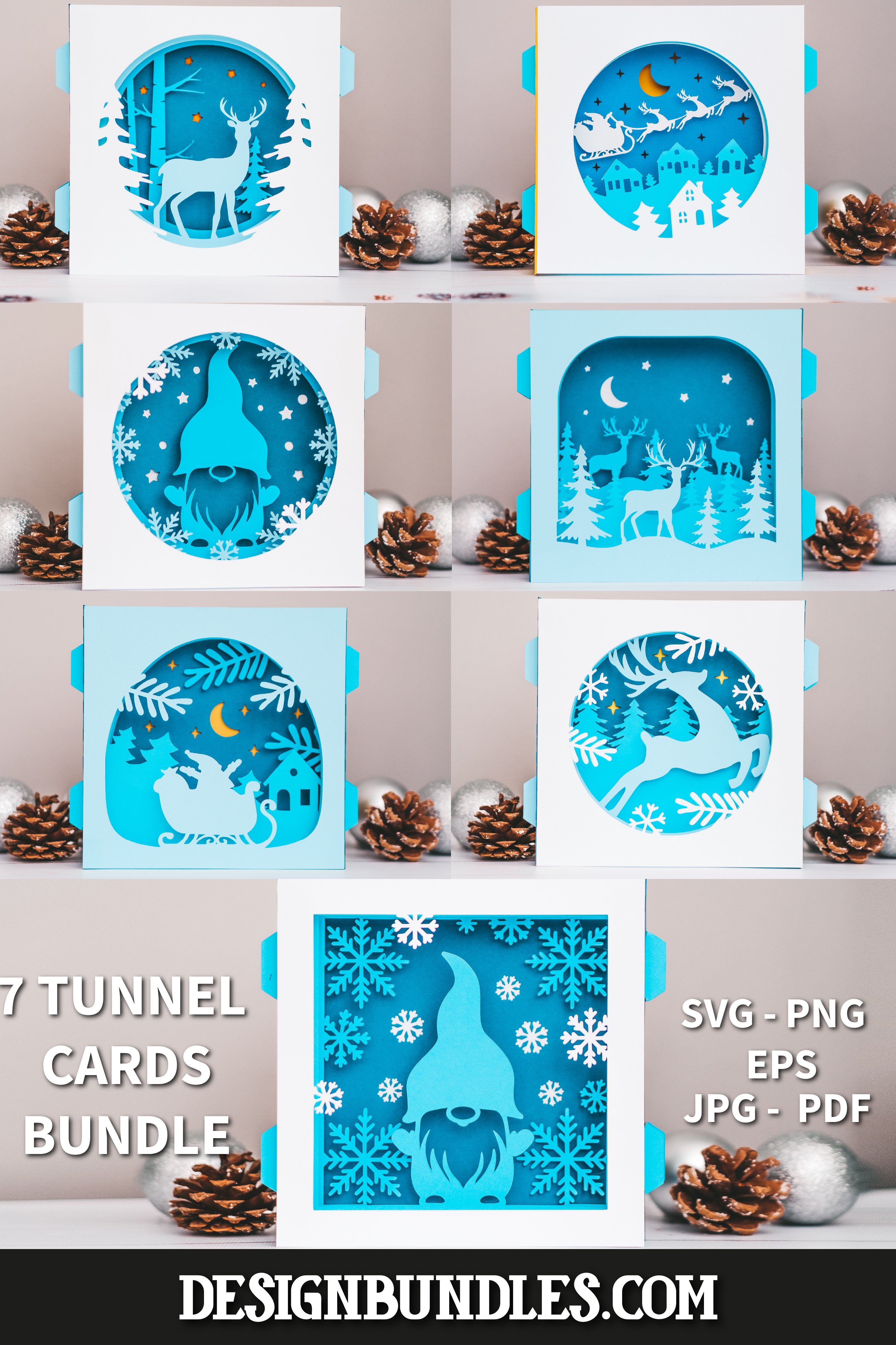 7 Christmas tunnel cards template SVG,tunnel card SVG bundle