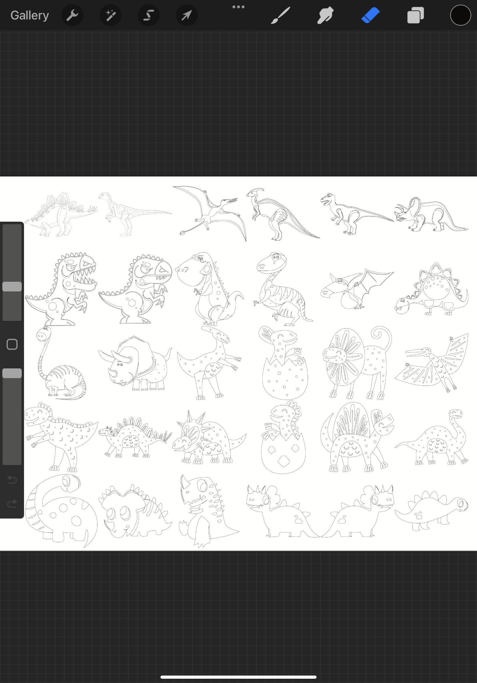 Cartoon Dinosaurs Outlines Set 5 Procreate Brush Stamps, 30