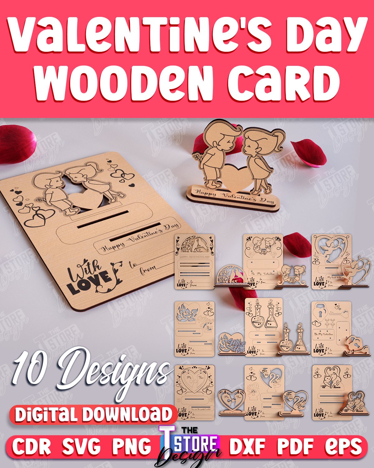 3D Valentines Day Pop up card Laser Cut Bundle | Wooden Card