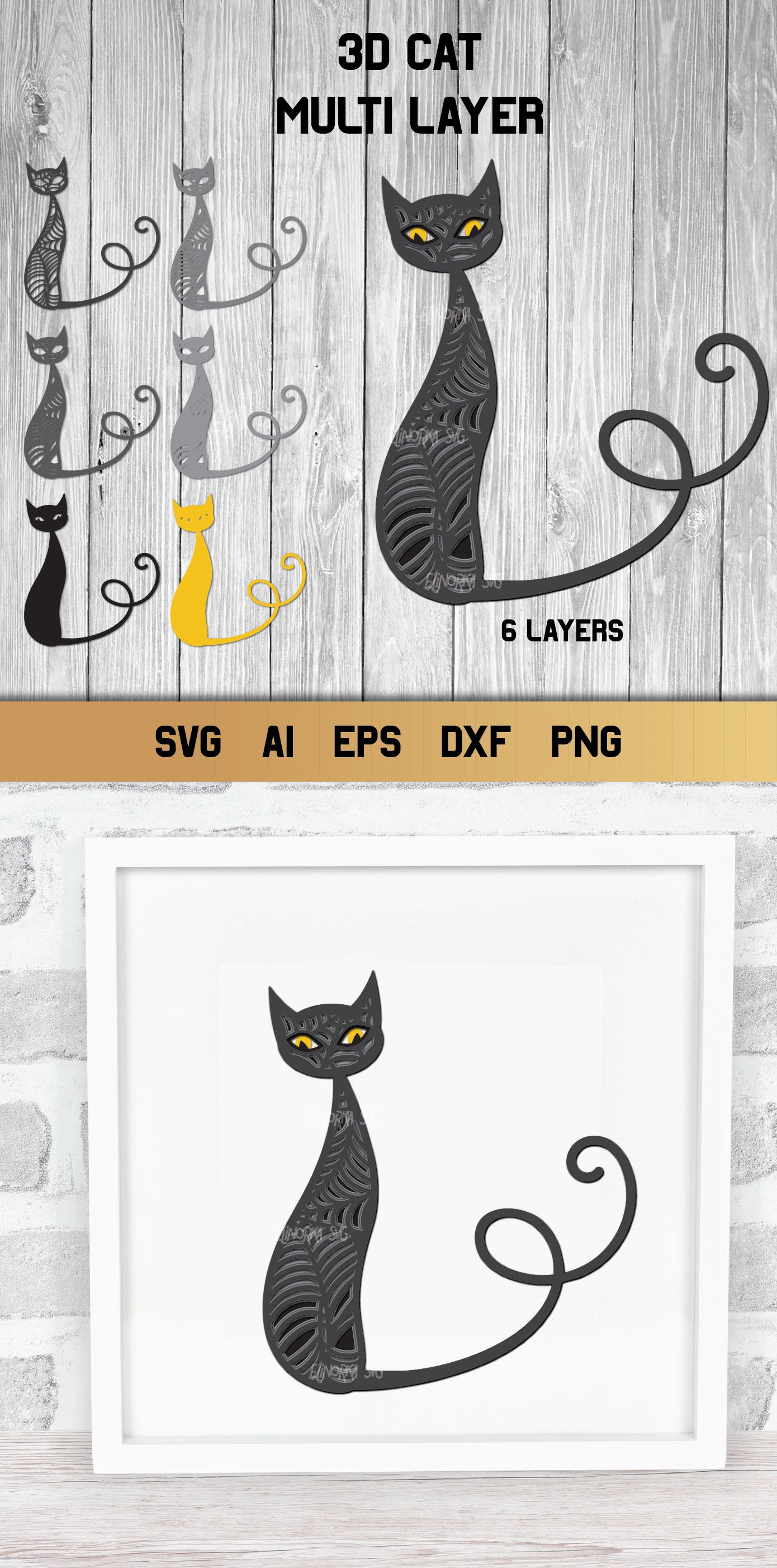 3d SVG Layered Halloween Cat | Multi Layer Cut File