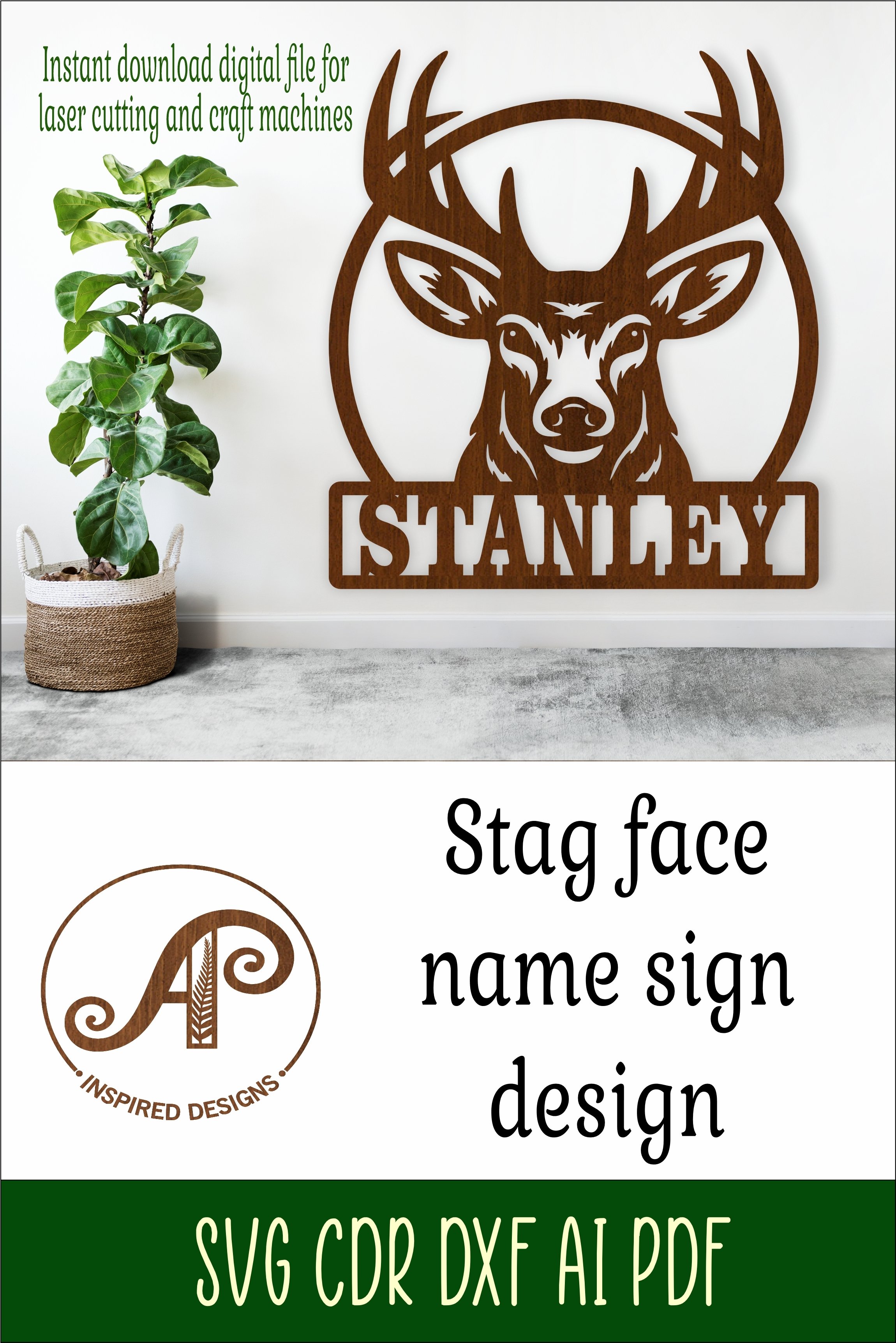 Stagg Name Lettering Stag head name wall art sign, SVG file