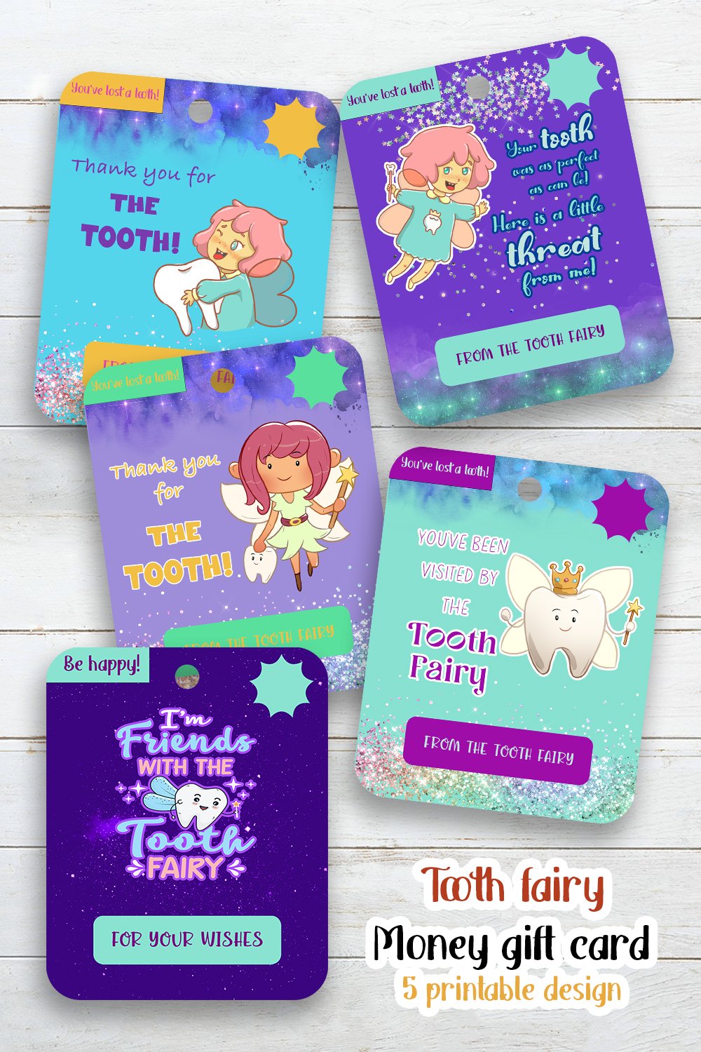 Tooth Fairy money card design Printable kids Money holder