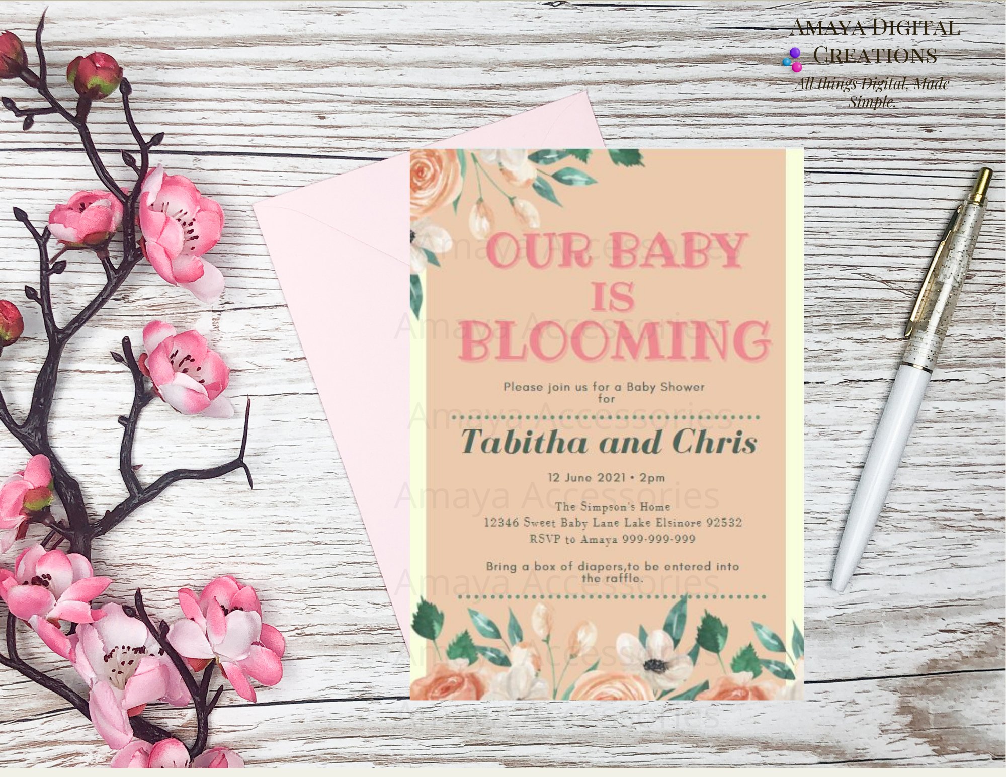 Baby is Blooming, Digital File, Instant (1283044) Invitations