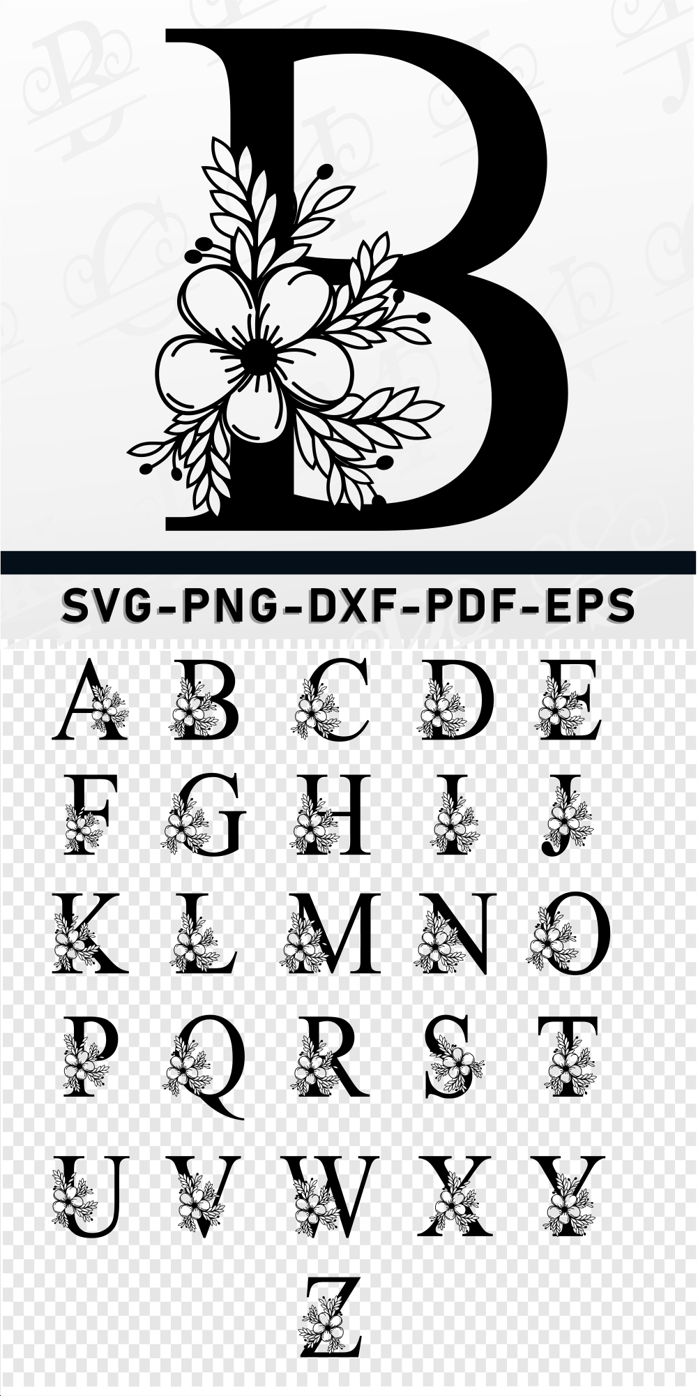 Monogram Floral Flower Alphabet Font Letters SVG Laser Cut