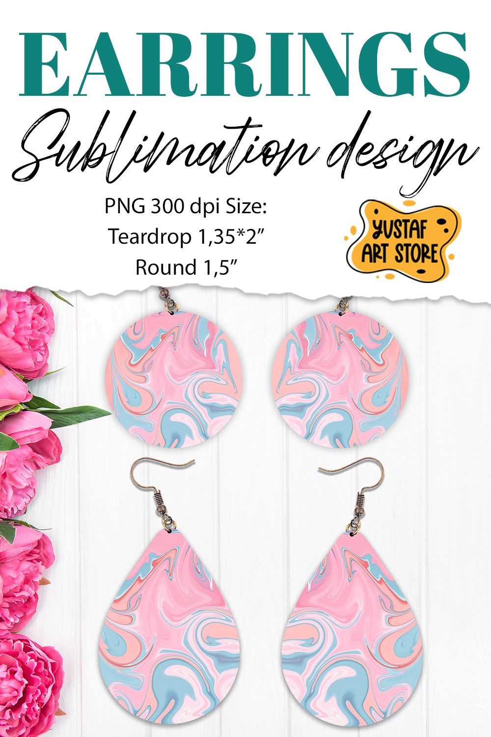 Abstract Earrings Sublimation. Teardrop and Round (3870418)