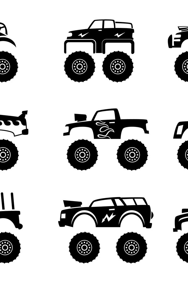 Monster truck automobile. Big tires and wheels off road cart