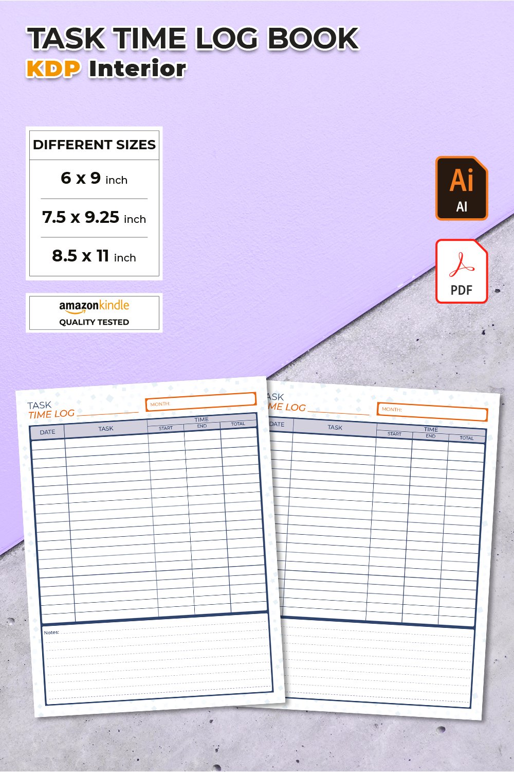 Task Time Log book KDP Interior Template