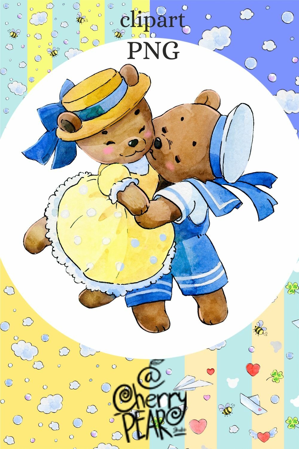 Cute Love Bears, Cute bear clipart, kawaii valentine PNG