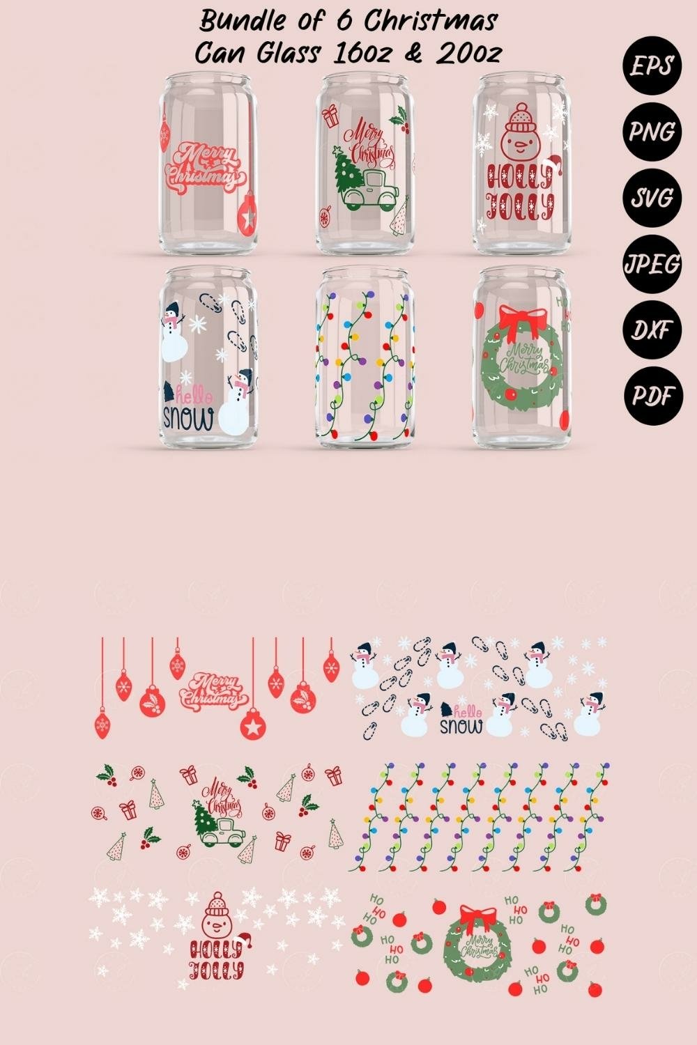 Bundle 6 Christmas Libbey Beer Glass Can Wrap SVG for 16-20
