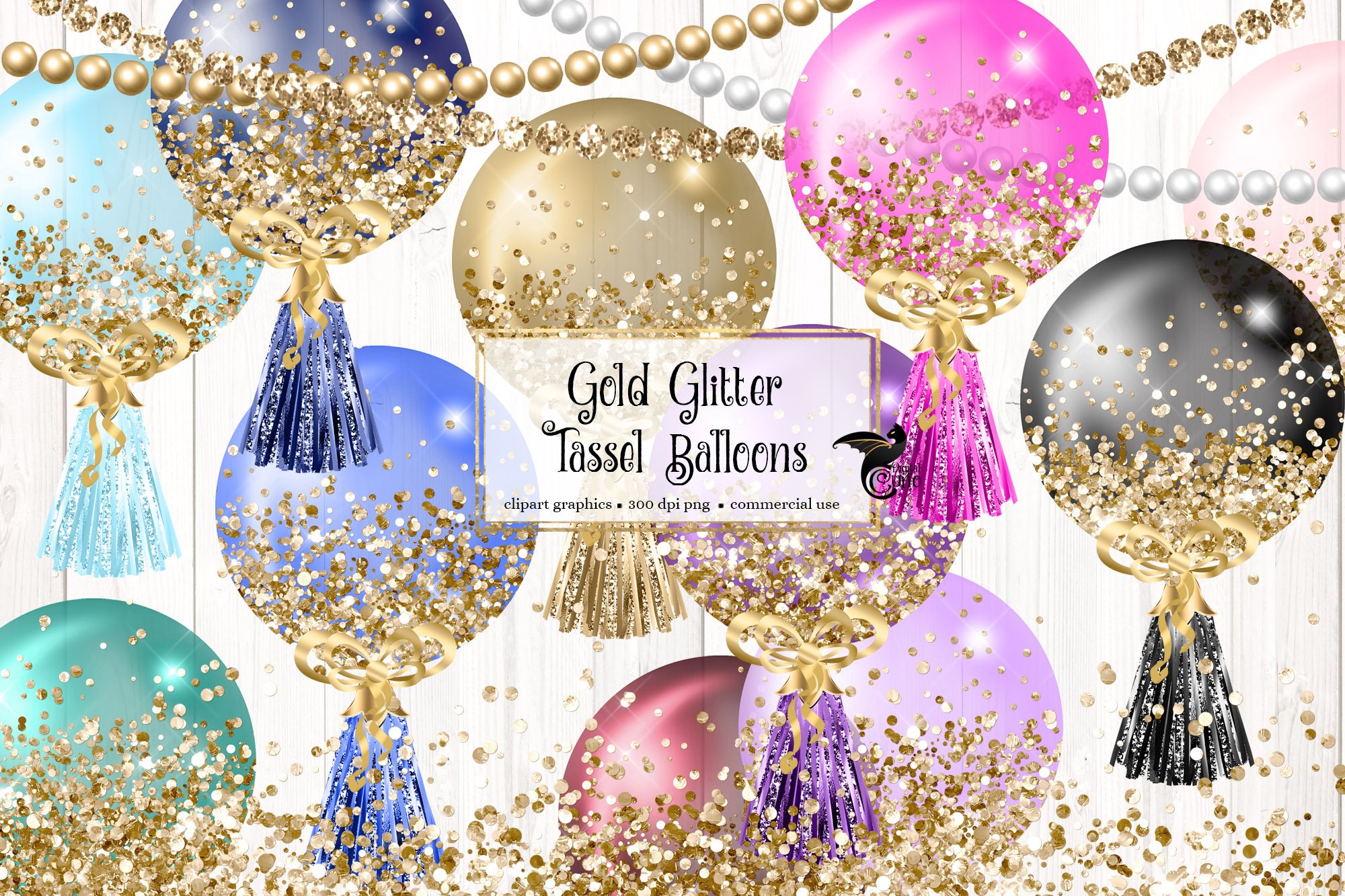 Gold Glitter Tassel Balloons Clipart