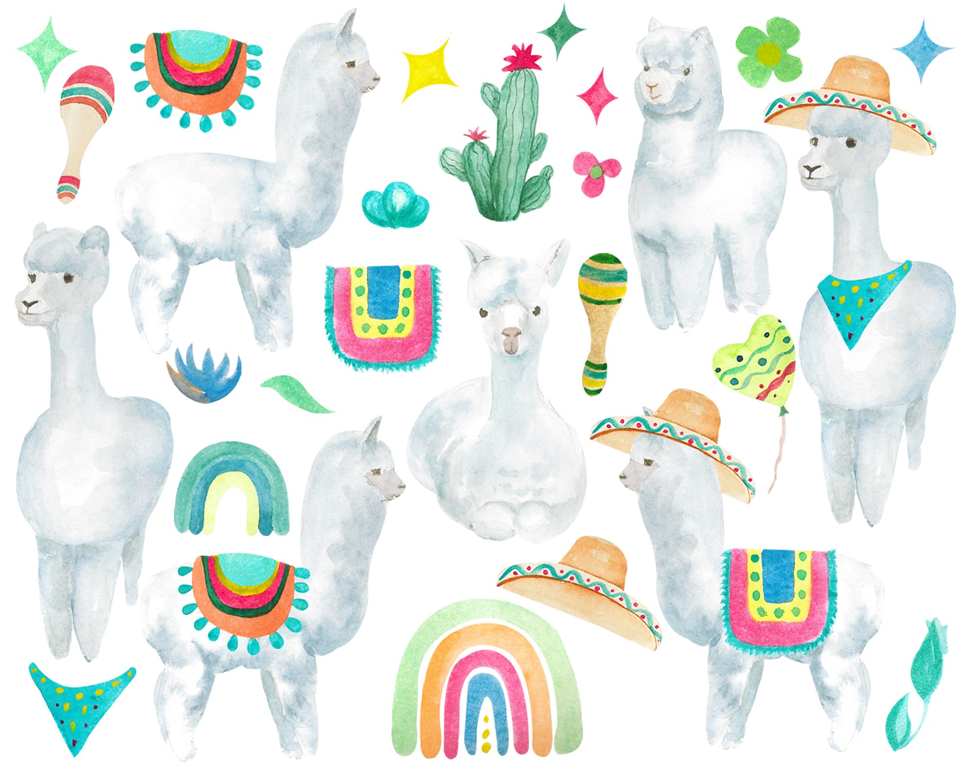 Watercolor llama clipart, Baby shower clip art