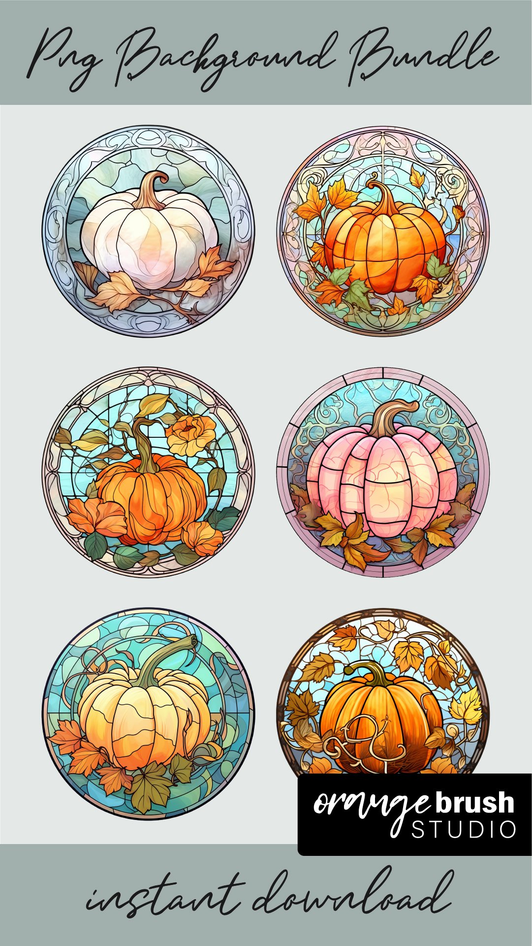 Stained Glass Pumpkin | Round PNG | Fall Background Bundle