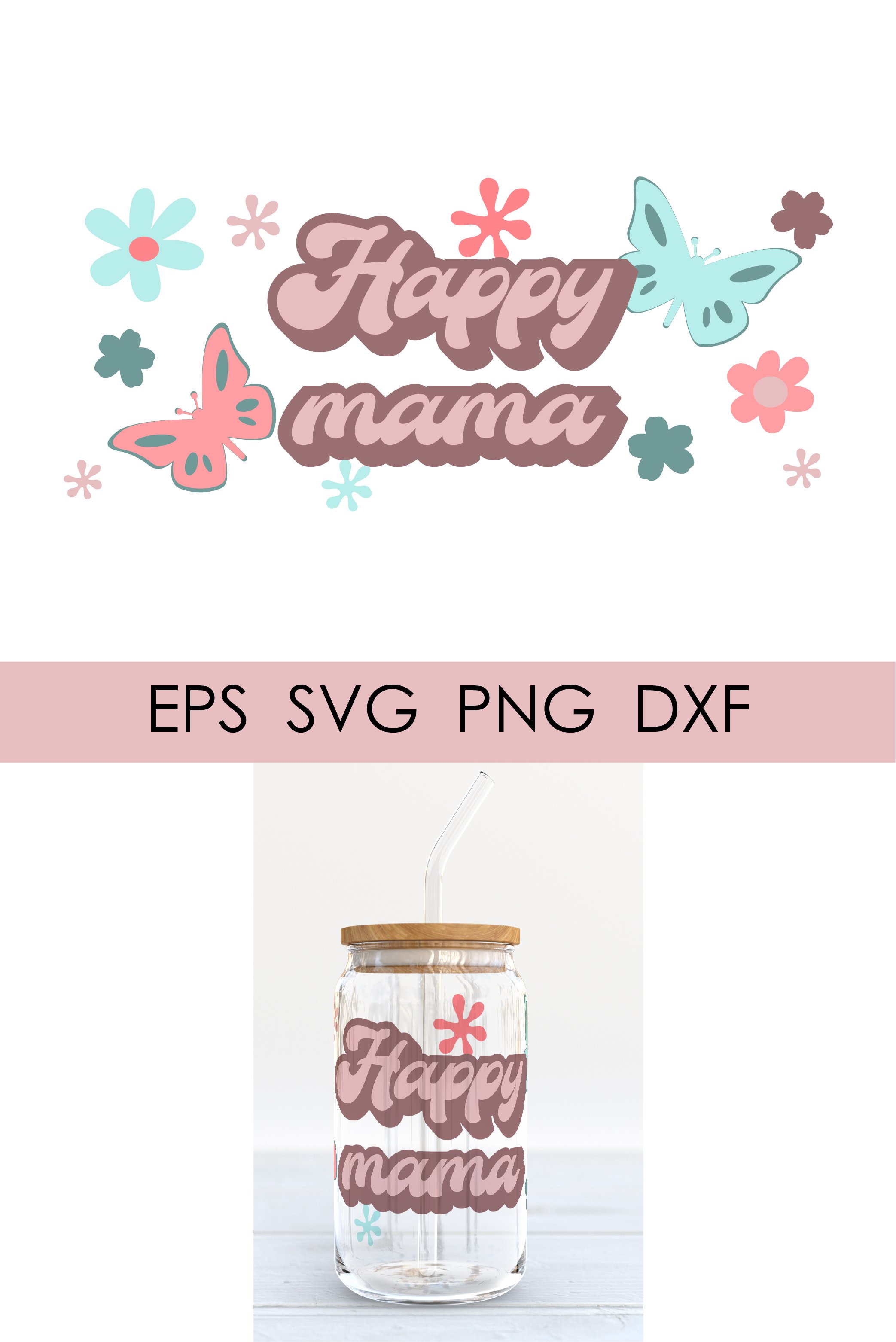 Happy Mothers Day Can Glass. Mama Retro 16 OZ Can Glass
