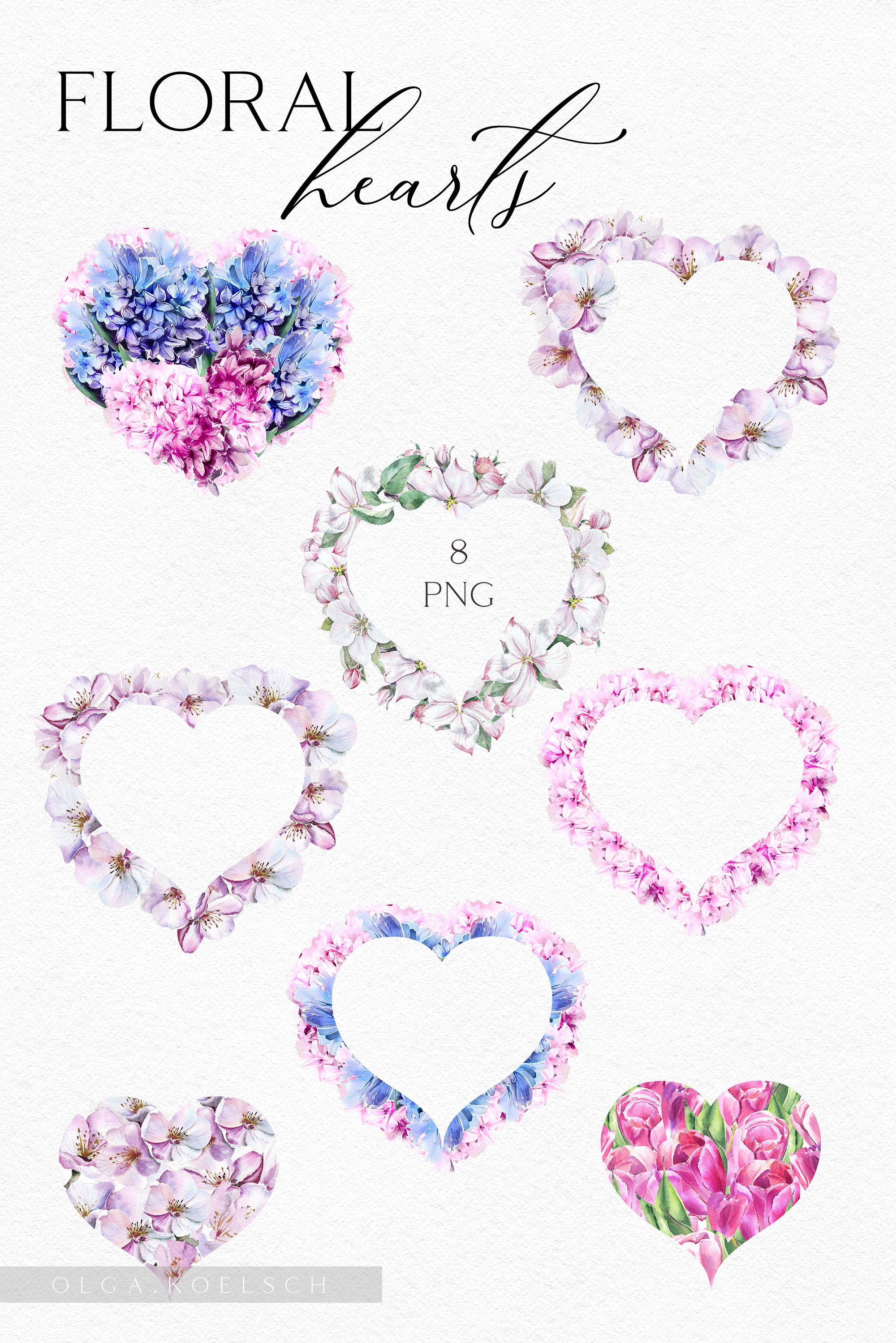 Watercolor pink floral clipart, Valentine png floral heart