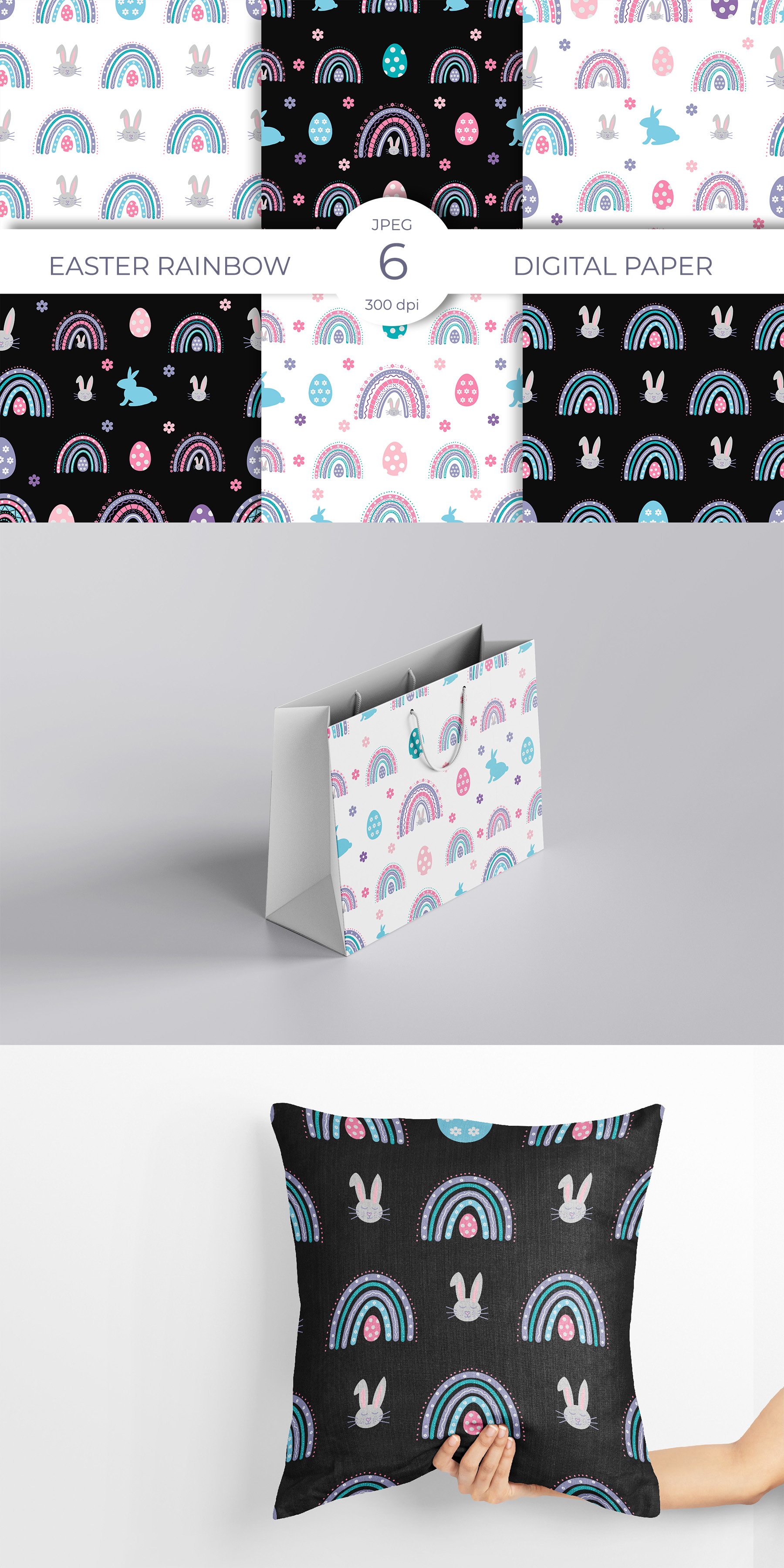 Easter rainbow seamless pattern. Easter digital paper bundle