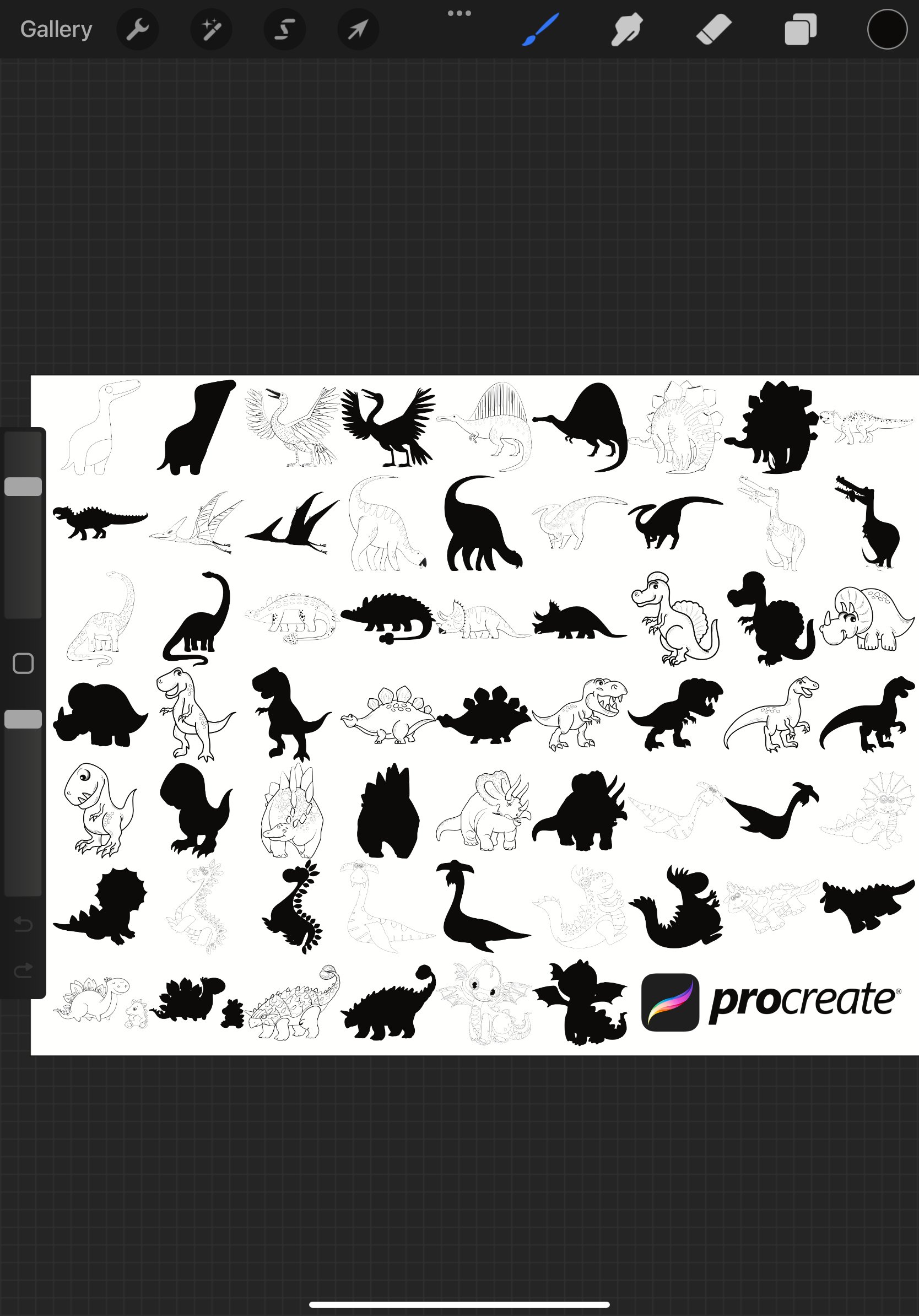 Cartoon Dinosaurs Outlines & Silhouettes Set 6 Procreate